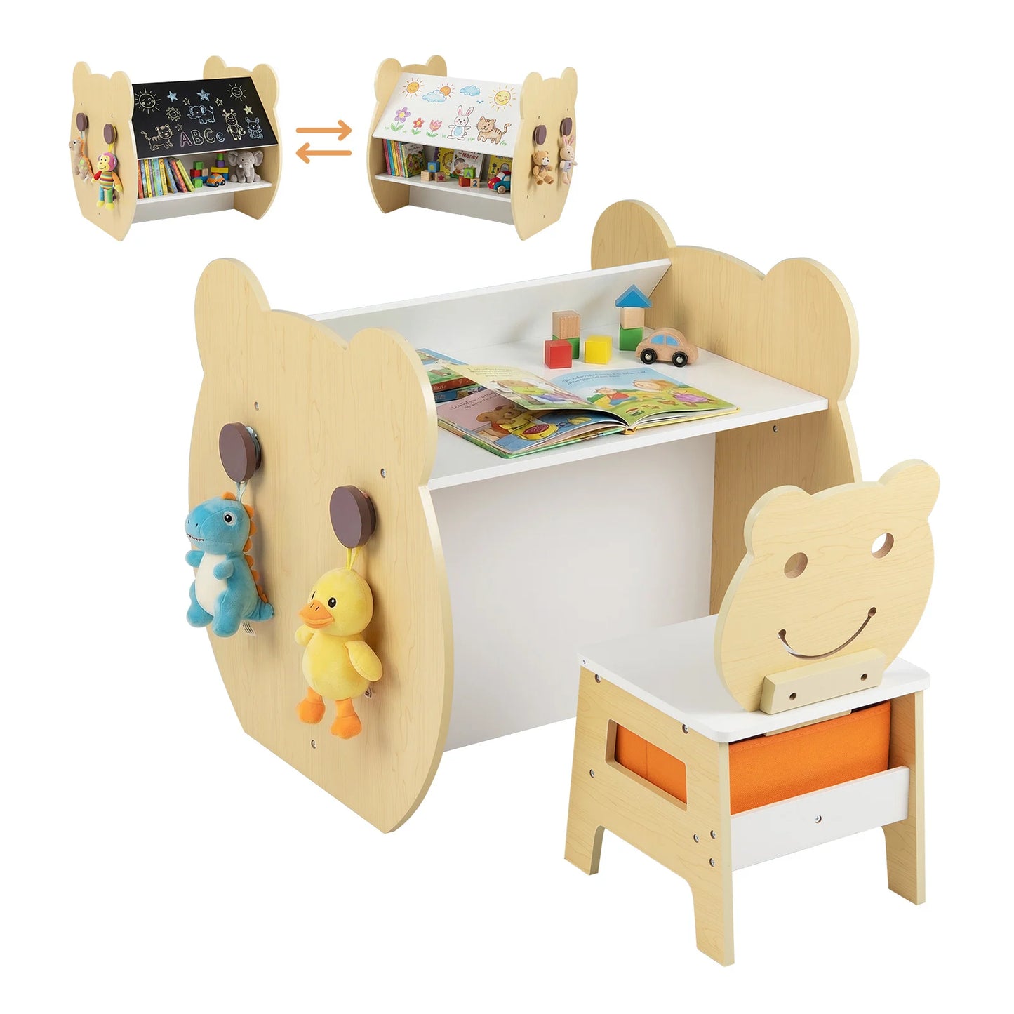 Kids' Art Table and Chair 3-in-1 Toddler Activity Table with Storage-Grey