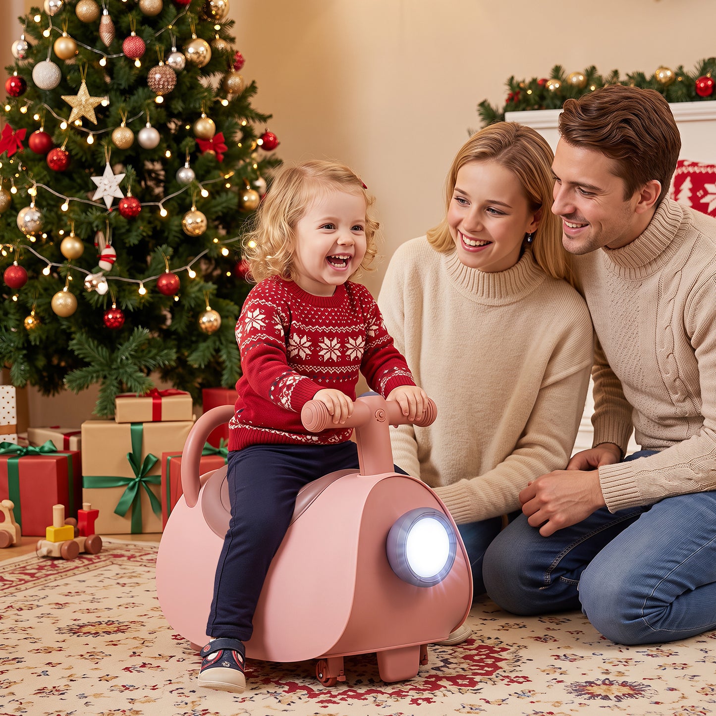 Kids Ride On Push Car with Headlight and Music for Kids 3+-Pink
