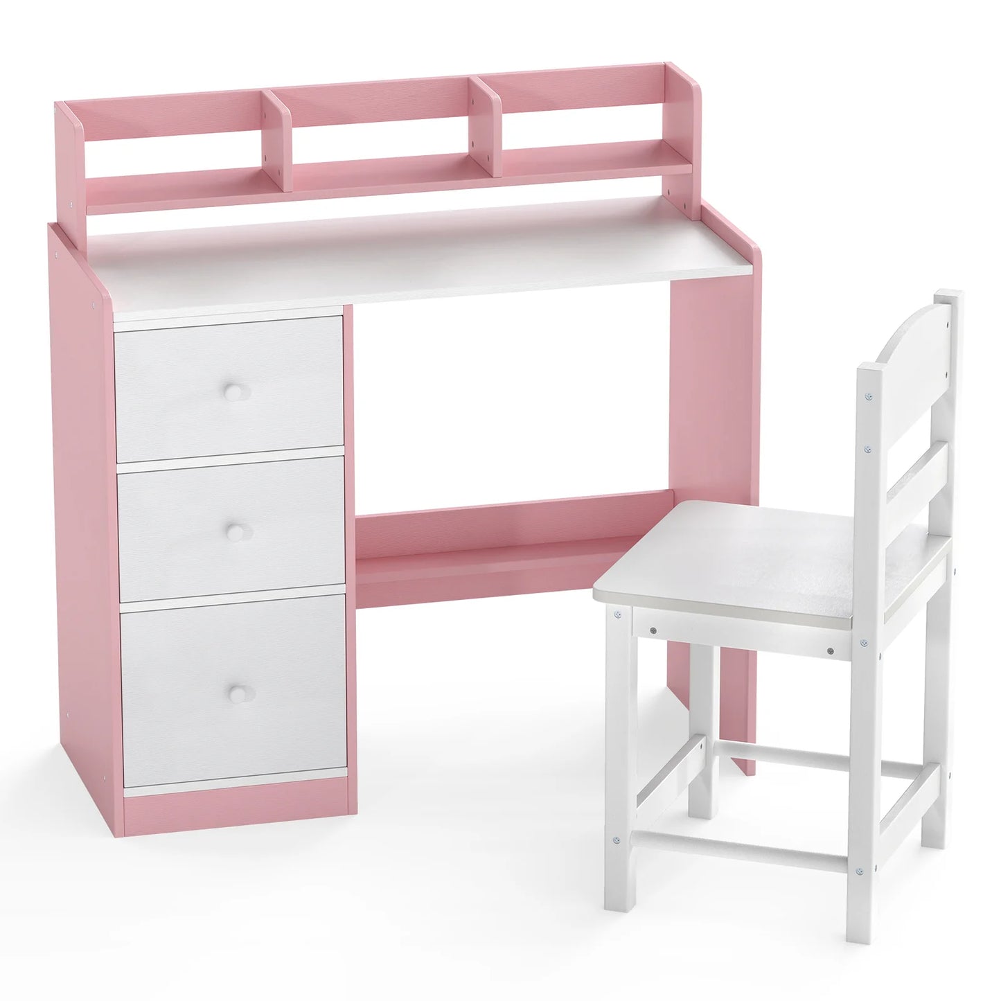 Kids Study Desk and Chair Set Wooden Children Writing Desk with Hutch-Grey
