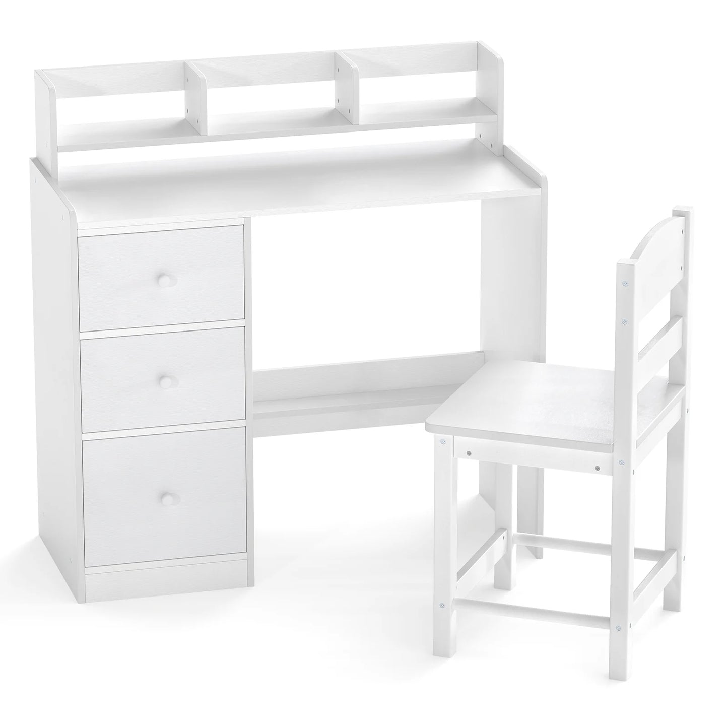 Kids Study Desk and Chair Set Wooden Children Writing Desk with Hutch-Grey