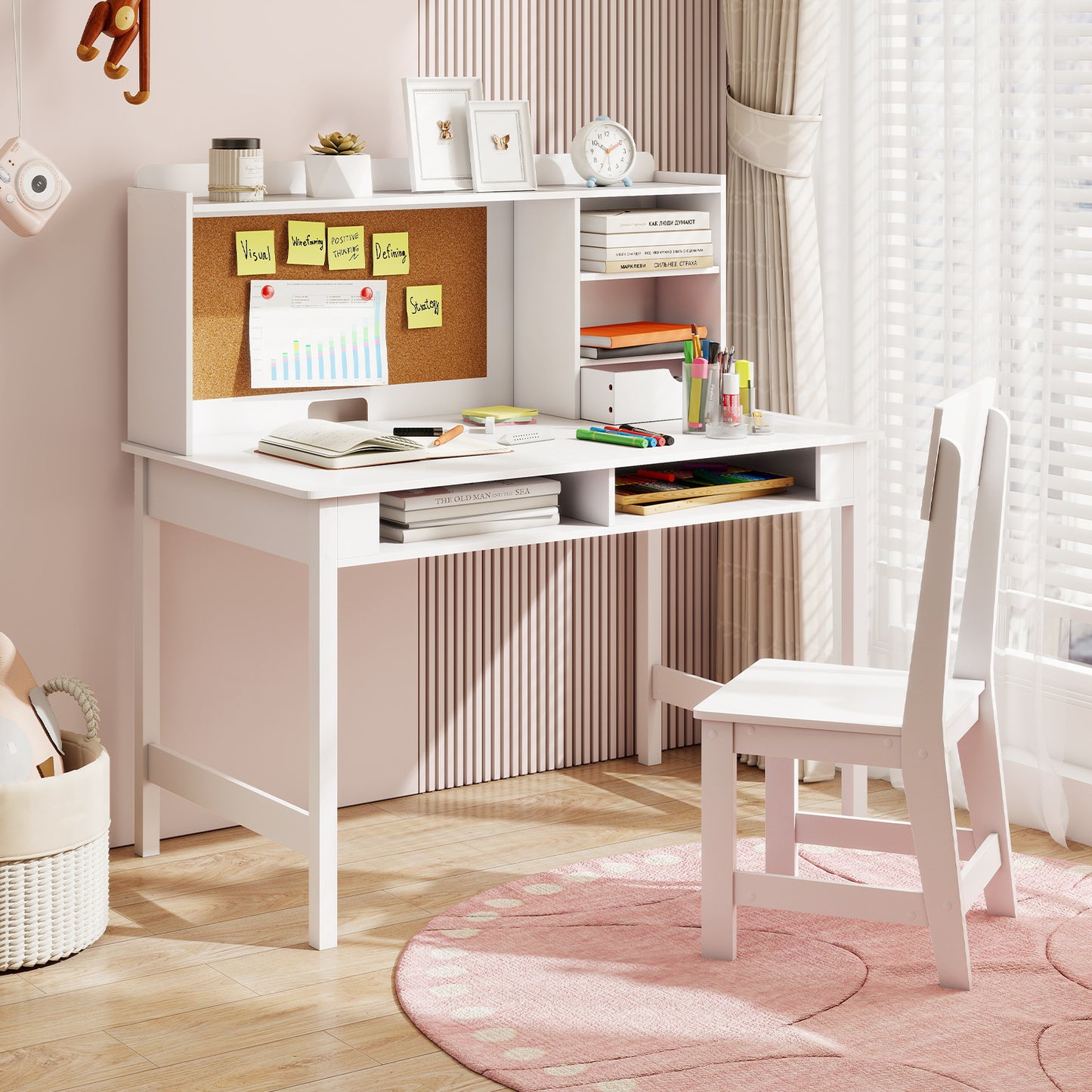 Kids Study Desk and Chair Set Wooden Students Writing Table-Black