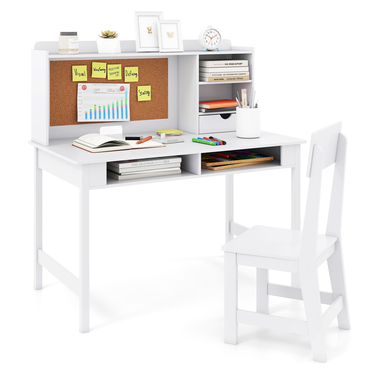 Kids Study Desk and Chair Set Wooden Students Writing Table-Black