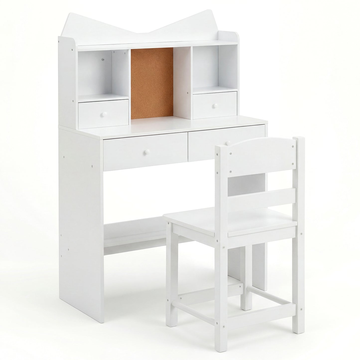 Kids Study Desk and Chair Set with Open Shelves and Cork Bulletin Board-Natural