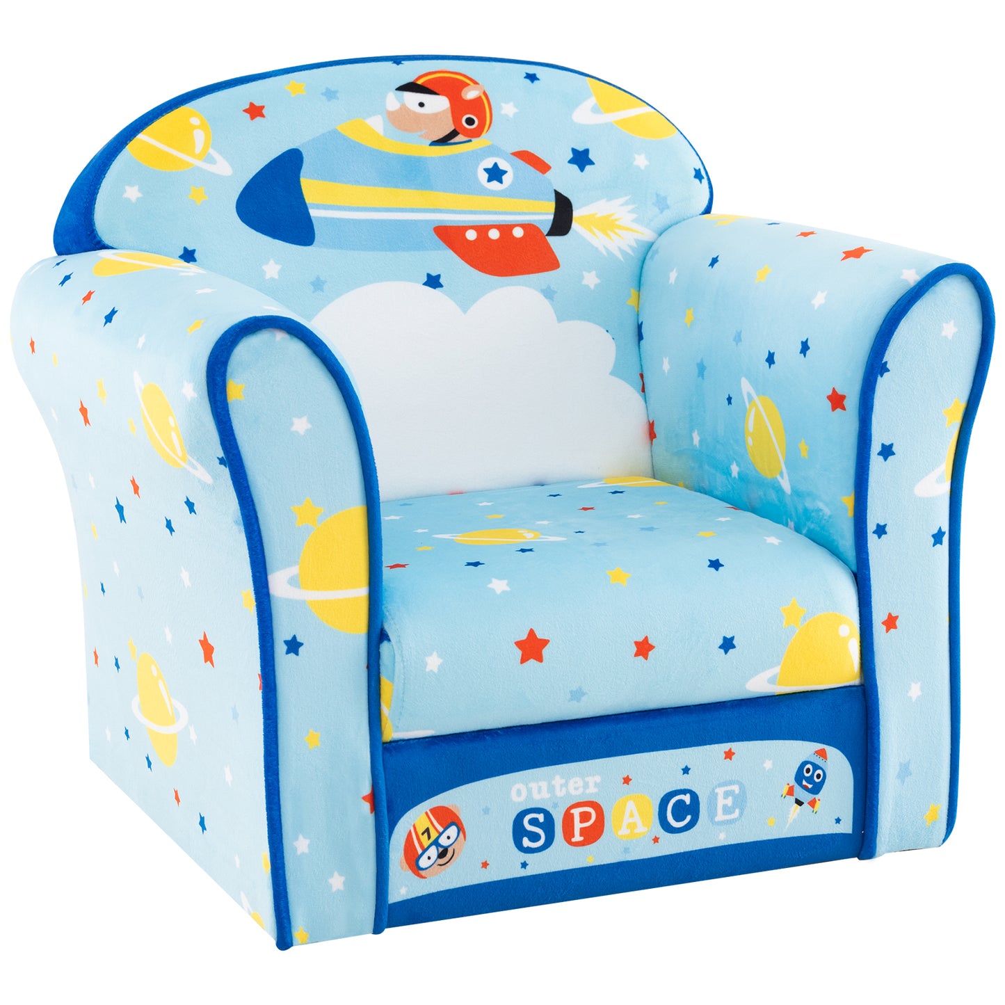Kids Armchair with Soft Cushion and Cute Pattern-Blue