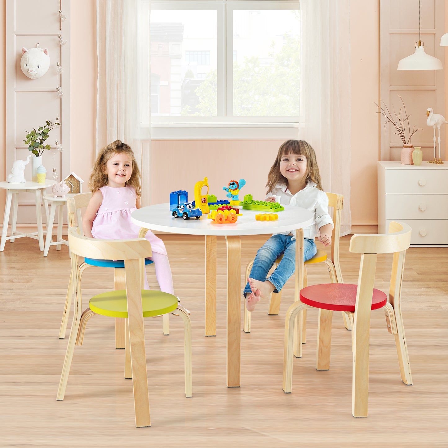 5-Piece Kids Play Table and Chair Set for Playing Drawing Reading-Colourful