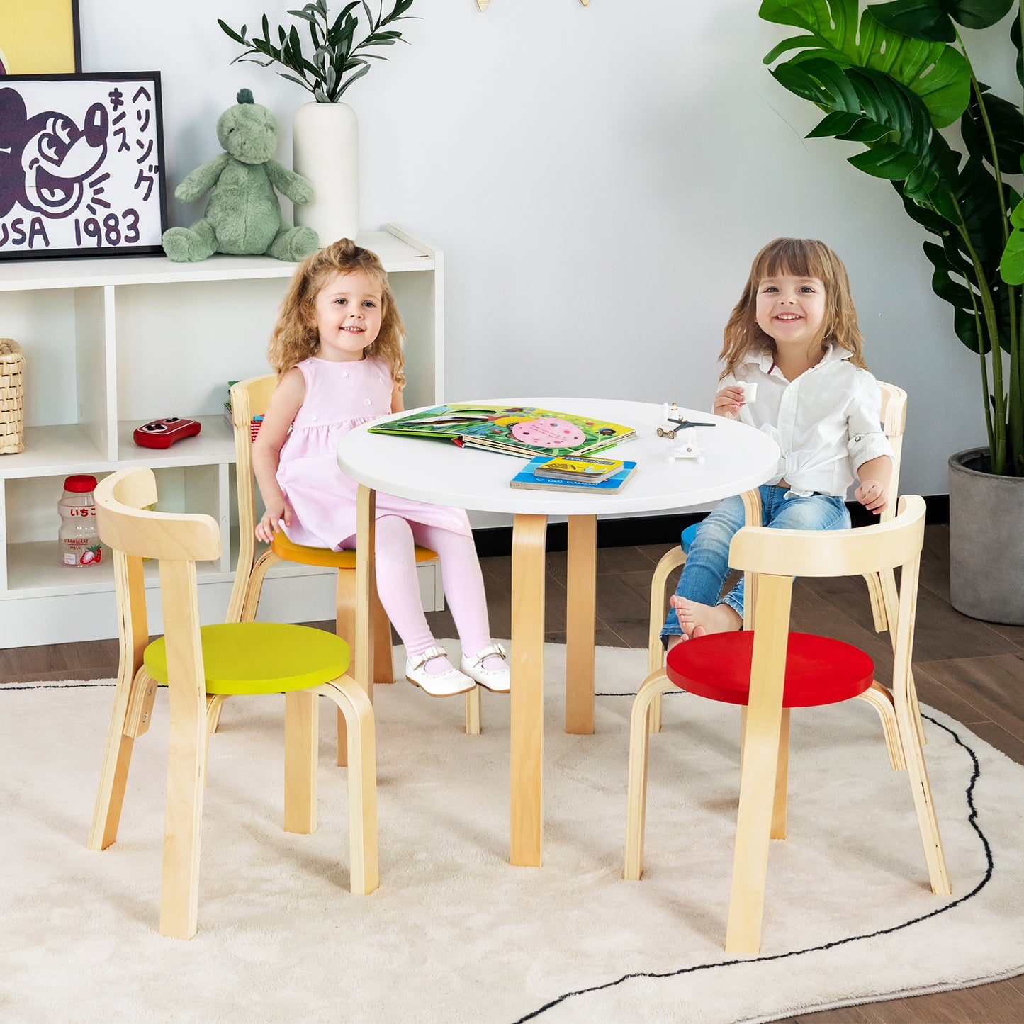 5-Piece Kids Play Table and Chair Set for Playing Drawing Reading-Colourful