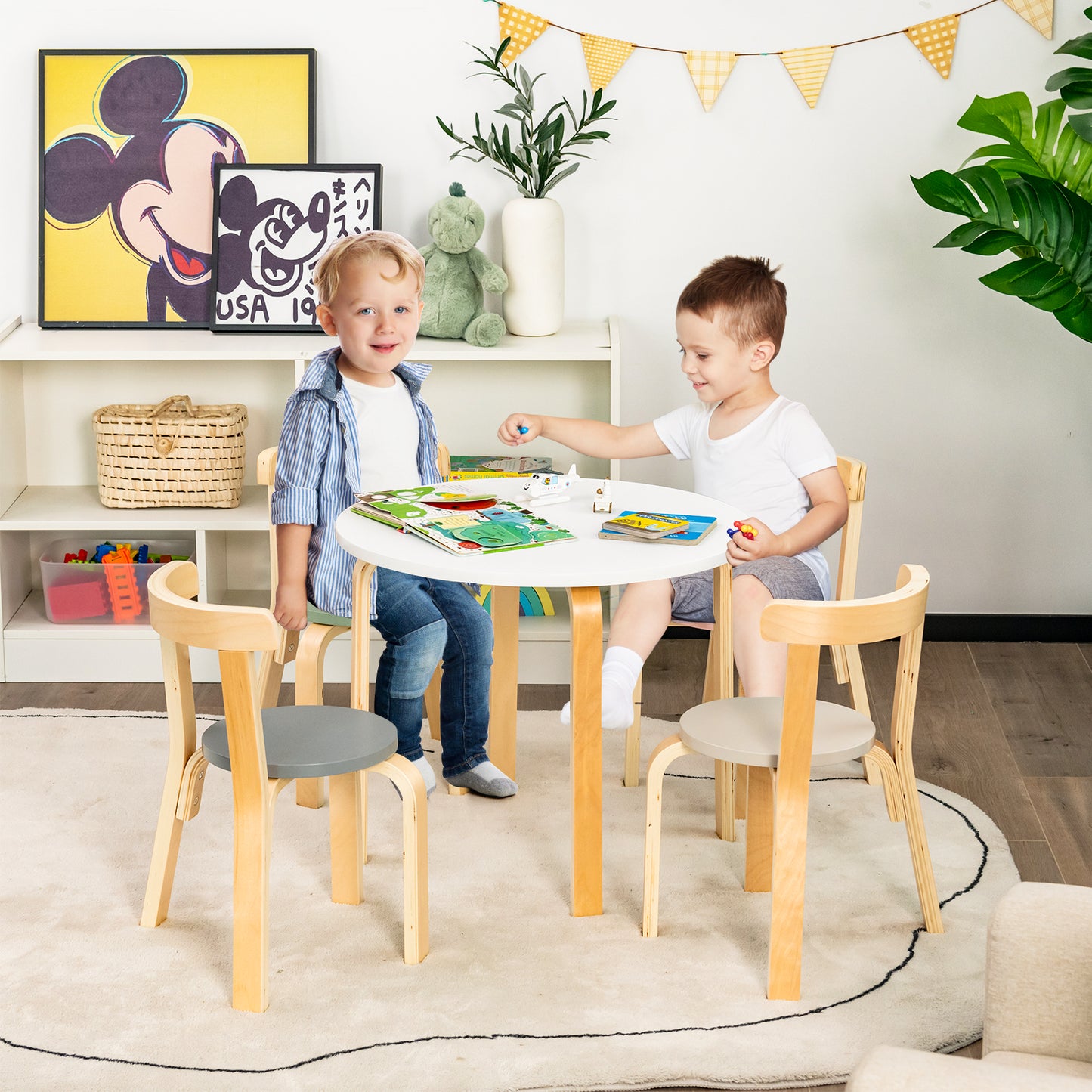 5-Piece Kids Play Table and Chair Set for Playing Drawing Reading-Colourful