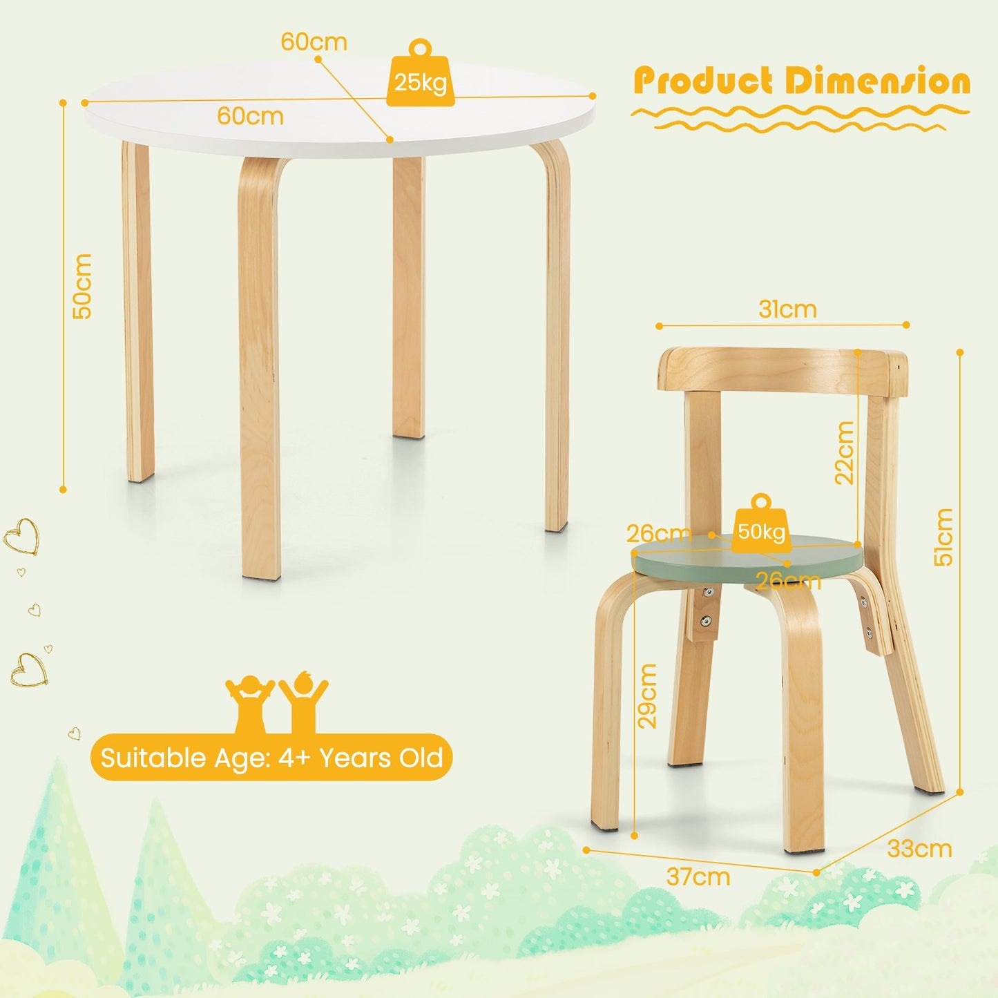 5-Piece Kids Play Table and Chair Set for Playing Drawing Reading-Colourful