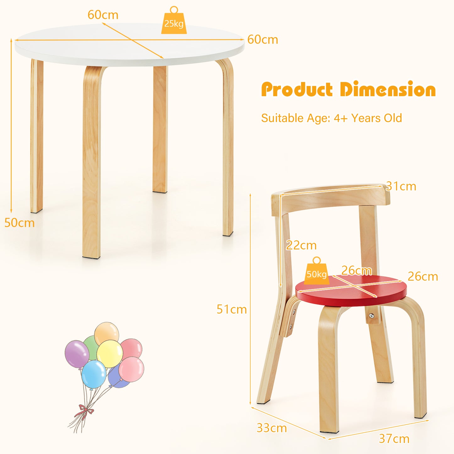 5-Piece Kids Play Table and Chair Set for Playing Drawing Reading-Colourful