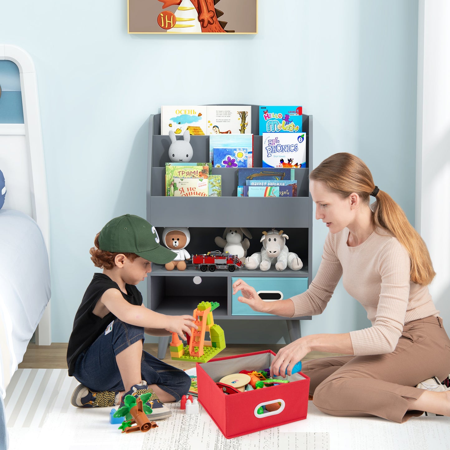 Kids Bookshelf Wooden Book Display Rack with 3-Tier Bookshelves-White