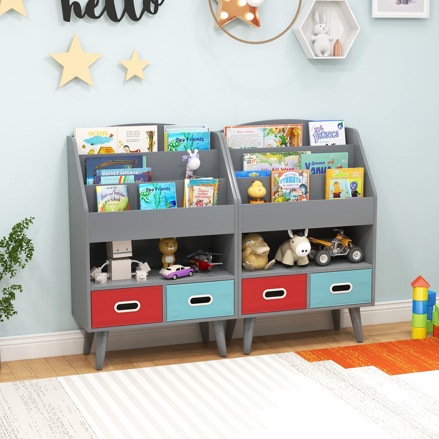 Kids Bookshelf Wooden Book Display Rack with 3-Tier Bookshelves-White
