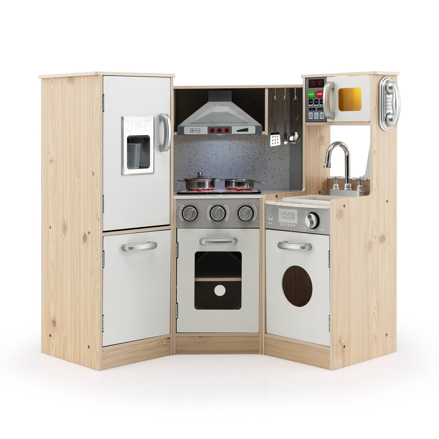 Kids Corner Wooden Kitchen Playset with Cookware Accessories