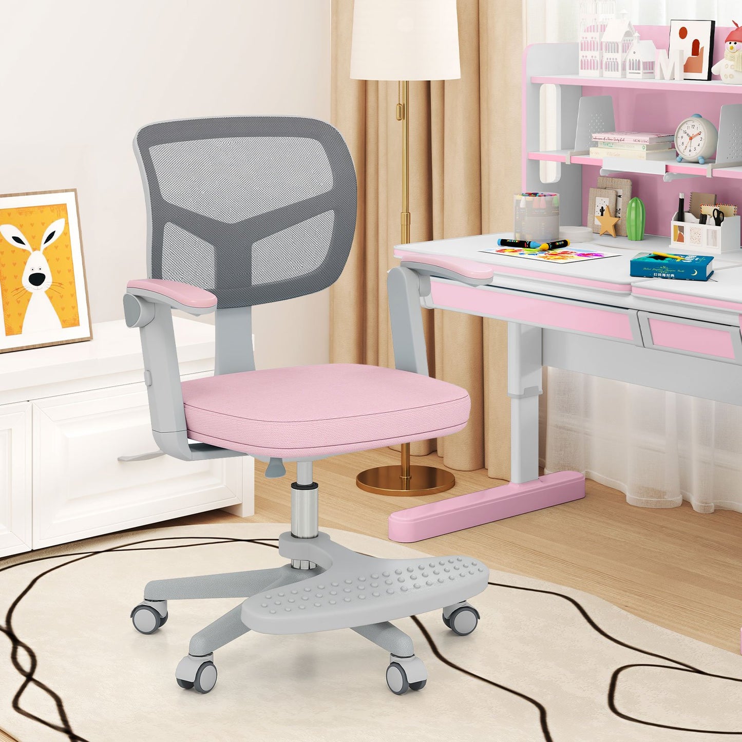 Kids Desk Chair Children Study Chair with Adjustable Height Armrest and Footrest-Blue