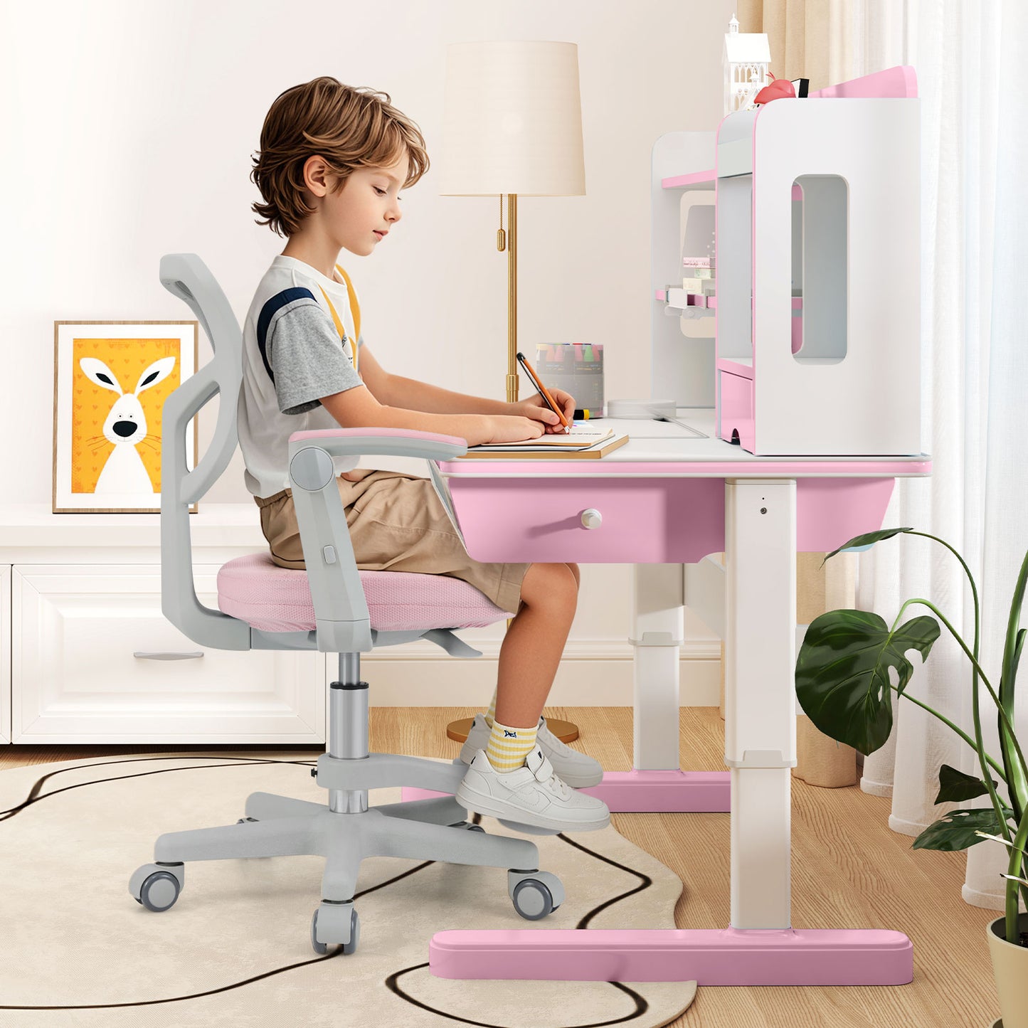 Kids Desk Chair Children Study Chair with Adjustable Height Armrest and Footrest-Blue