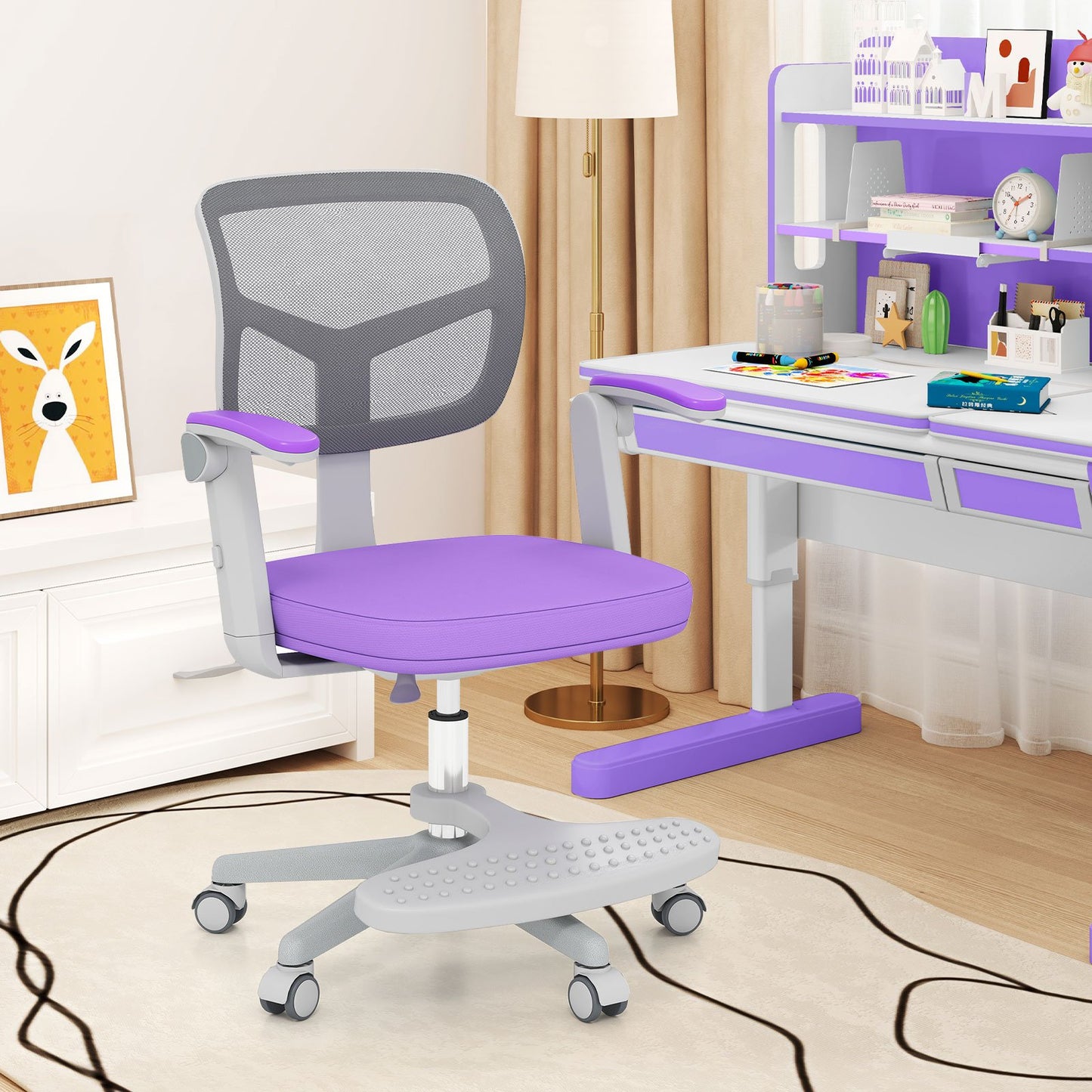 Kids Desk Chair Children Study Chair with Adjustable Height Armrest and Footrest-Blue