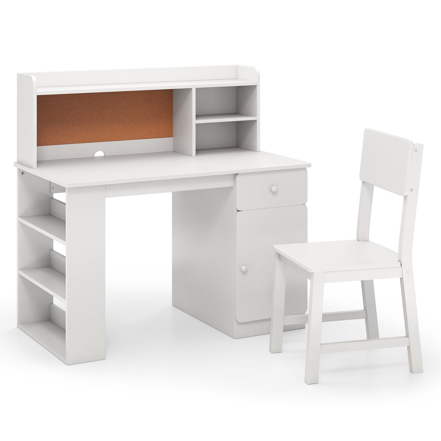 Kids Desk and Chair Set with Chair Hutch and 3-Layer Side Shelf-Pink