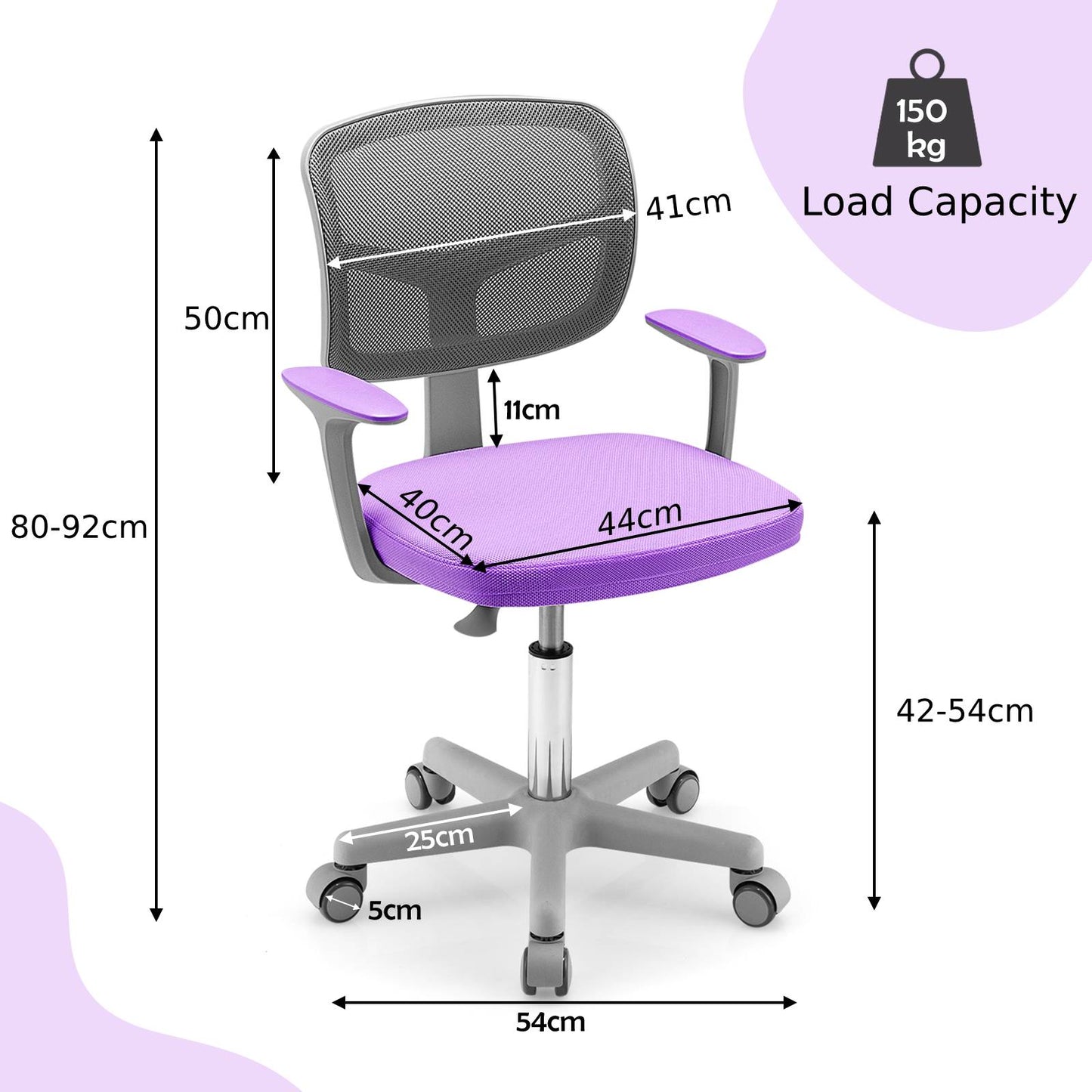 Kids Height-Adjustable Swivel Computer Desk Chair with Lumbar Support-Blue