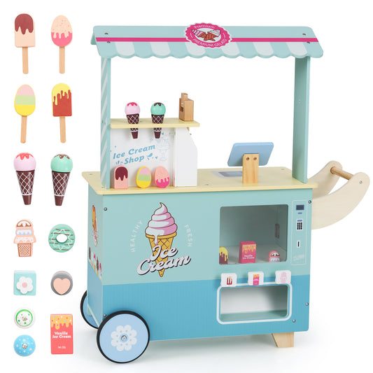Kids Ice Cream Cart Truck Pretend Play Set for Toddlers-Green