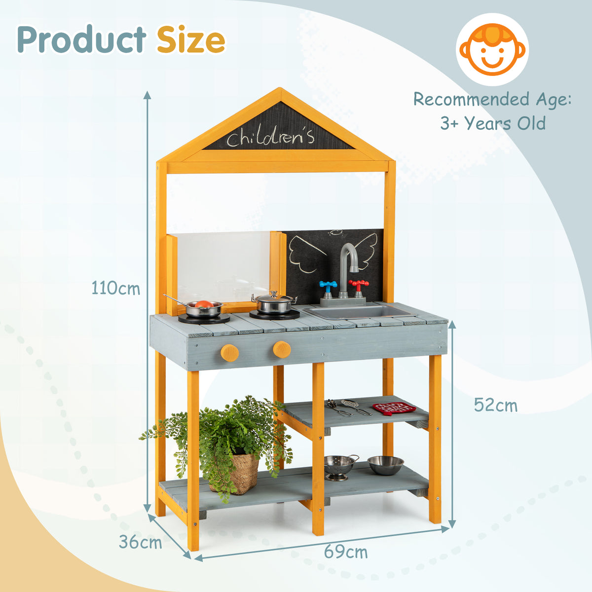 Kids Kitchen Playset with Root Viewer Planter Rotatable Faucet-Blue