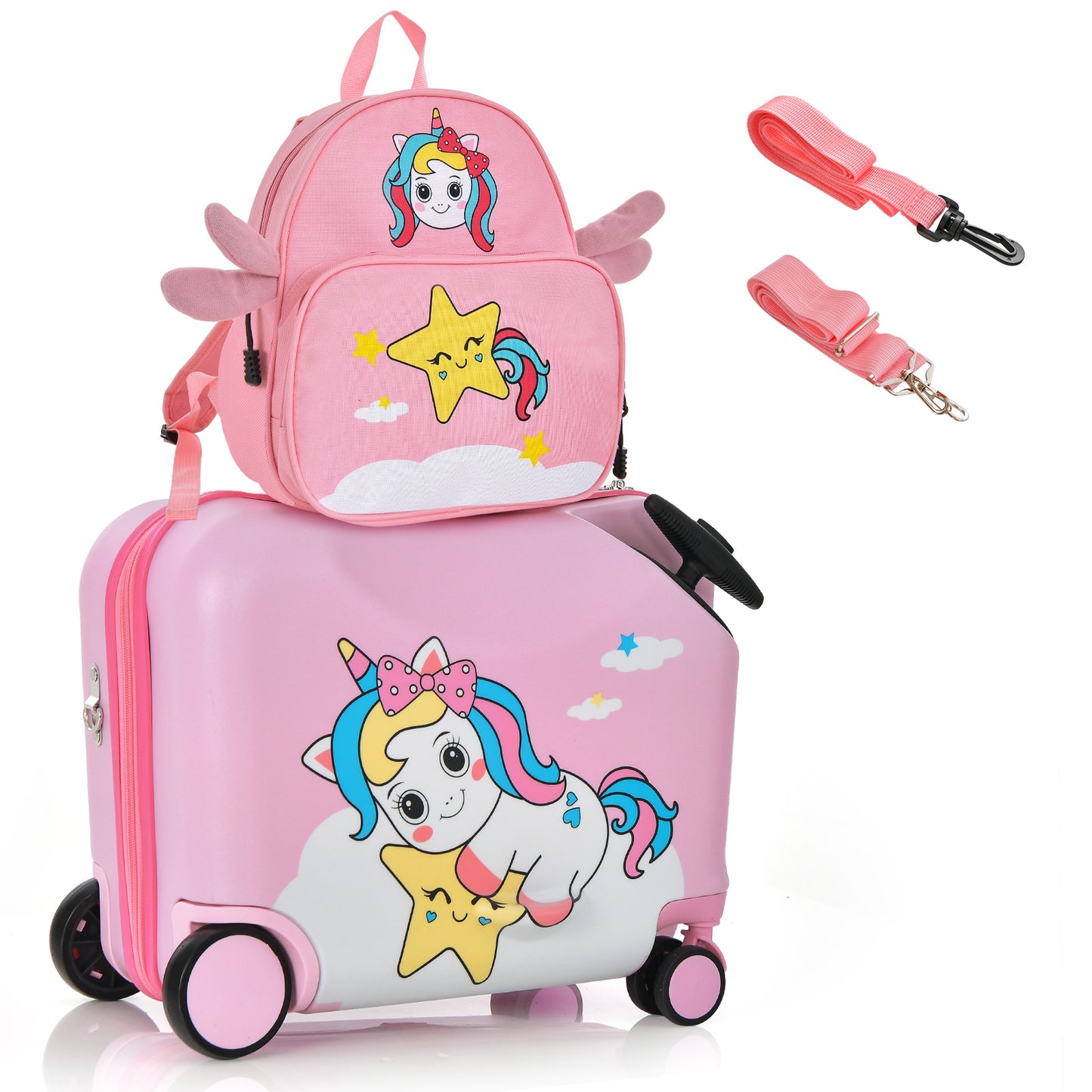2 Pieces Kids Luggage Set with Spinner Wheels and Anti-Lose Rope-Blue