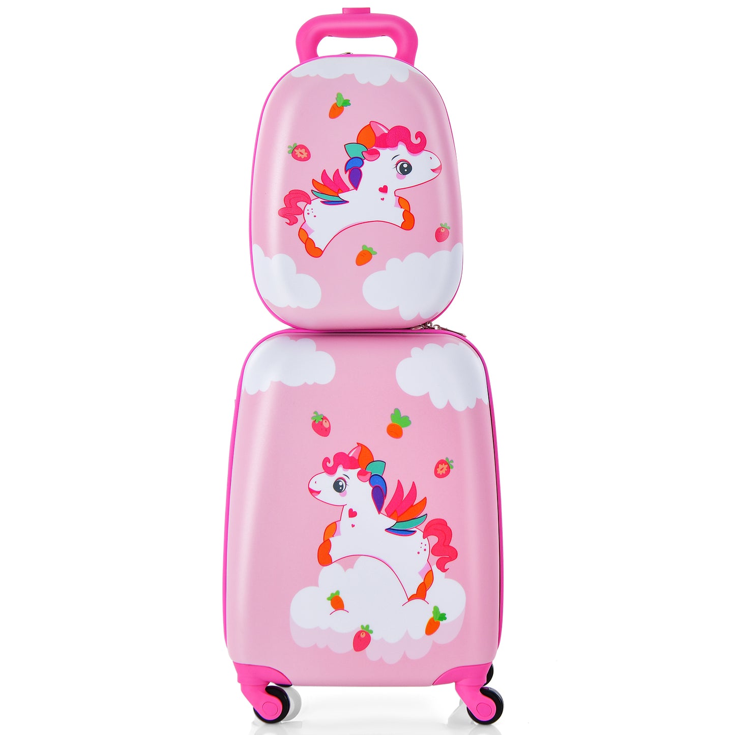 2 Pieces Kids Luggage Set with Wheels and Height Adjustable Handle-Blue