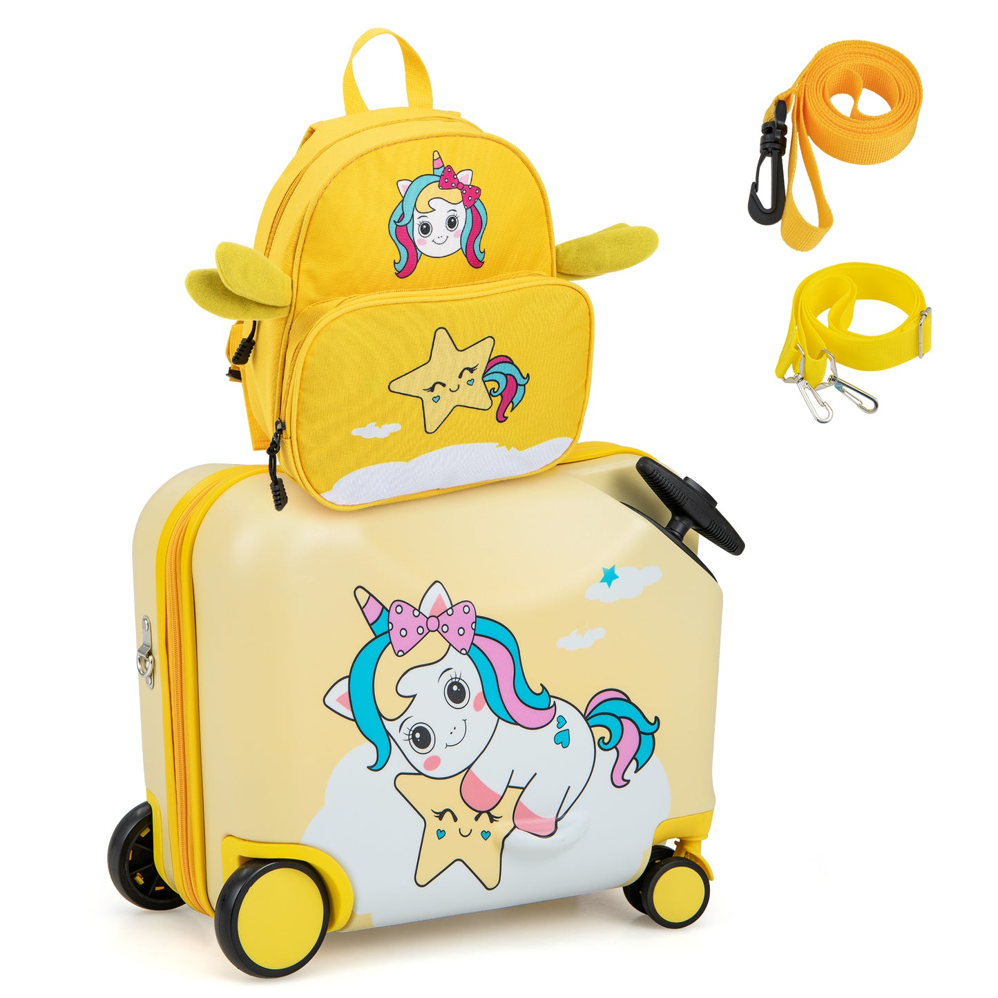 2 Pieces Kids Luggage Set with Spinner Wheels and Anti-Lose Rope-Blue