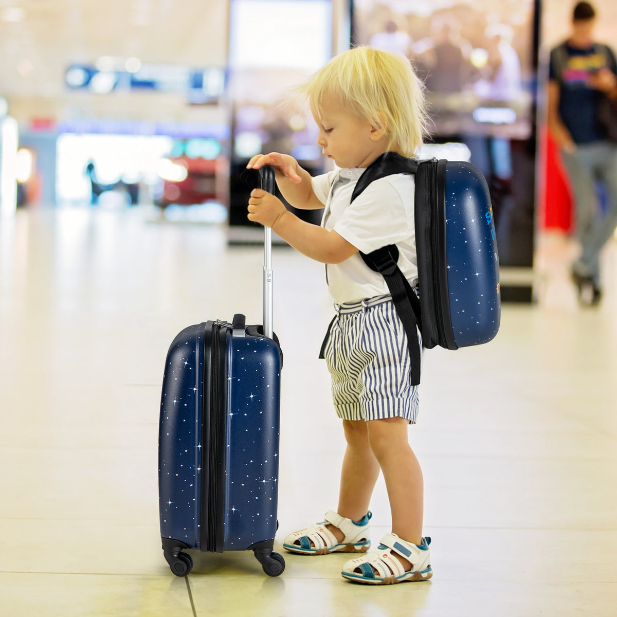 2 Pieces Kids Luggage Set with Wheels and Height Adjustable Handle-Blue
