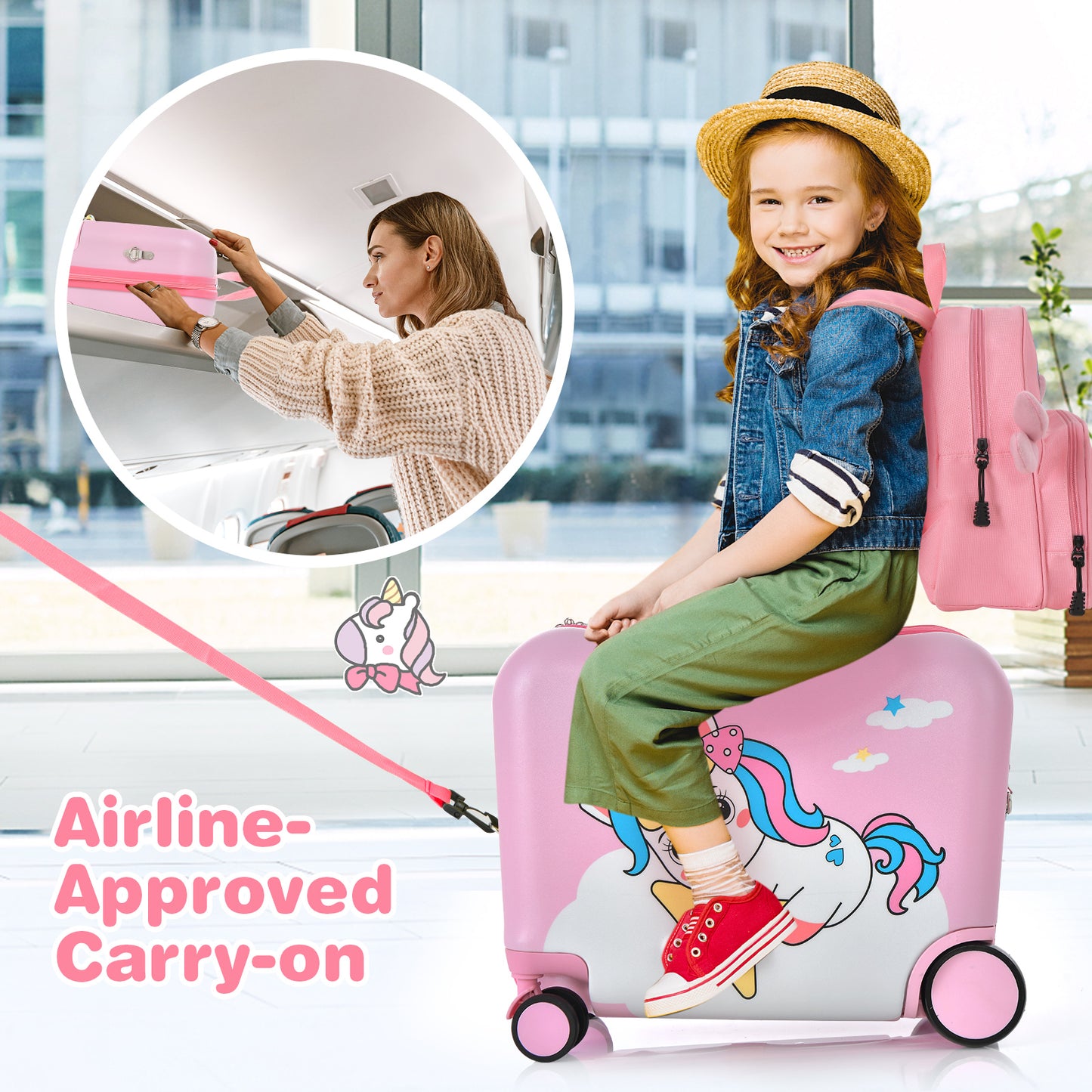 2 Pieces Kids Luggage Set with Spinner Wheels and Anti-Lose Rope-Blue