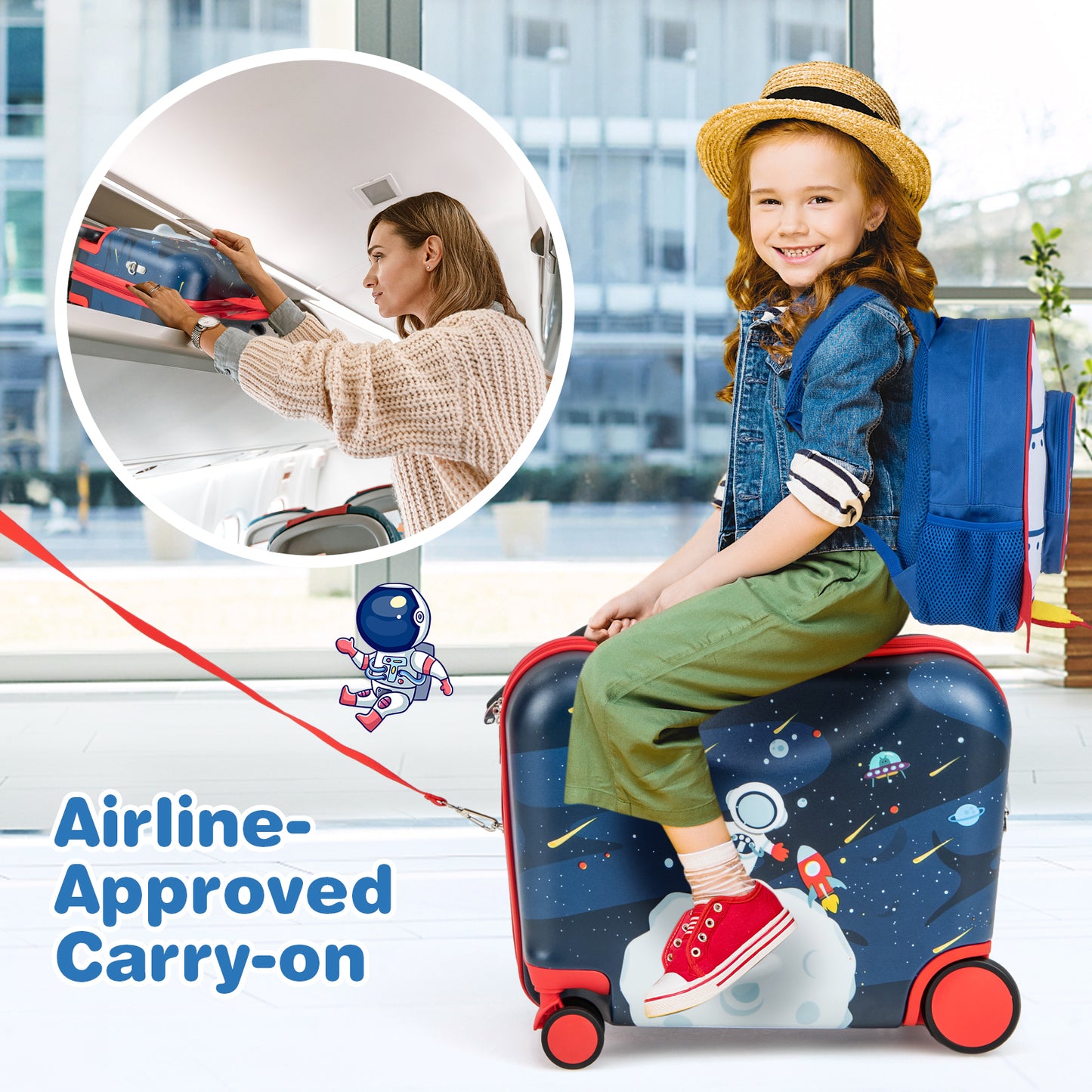 2 Pieces Kids Luggage Set with Spinner Wheels and Anti-Lose Rope-Blue