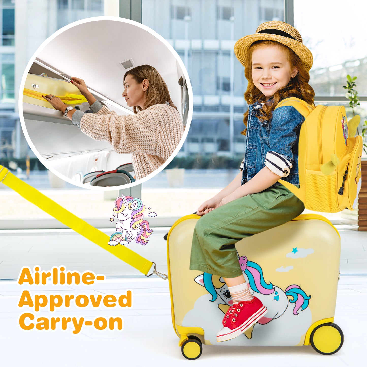2 Pieces Kids Luggage Set with Spinner Wheels and Anti-Lose Rope-Blue
