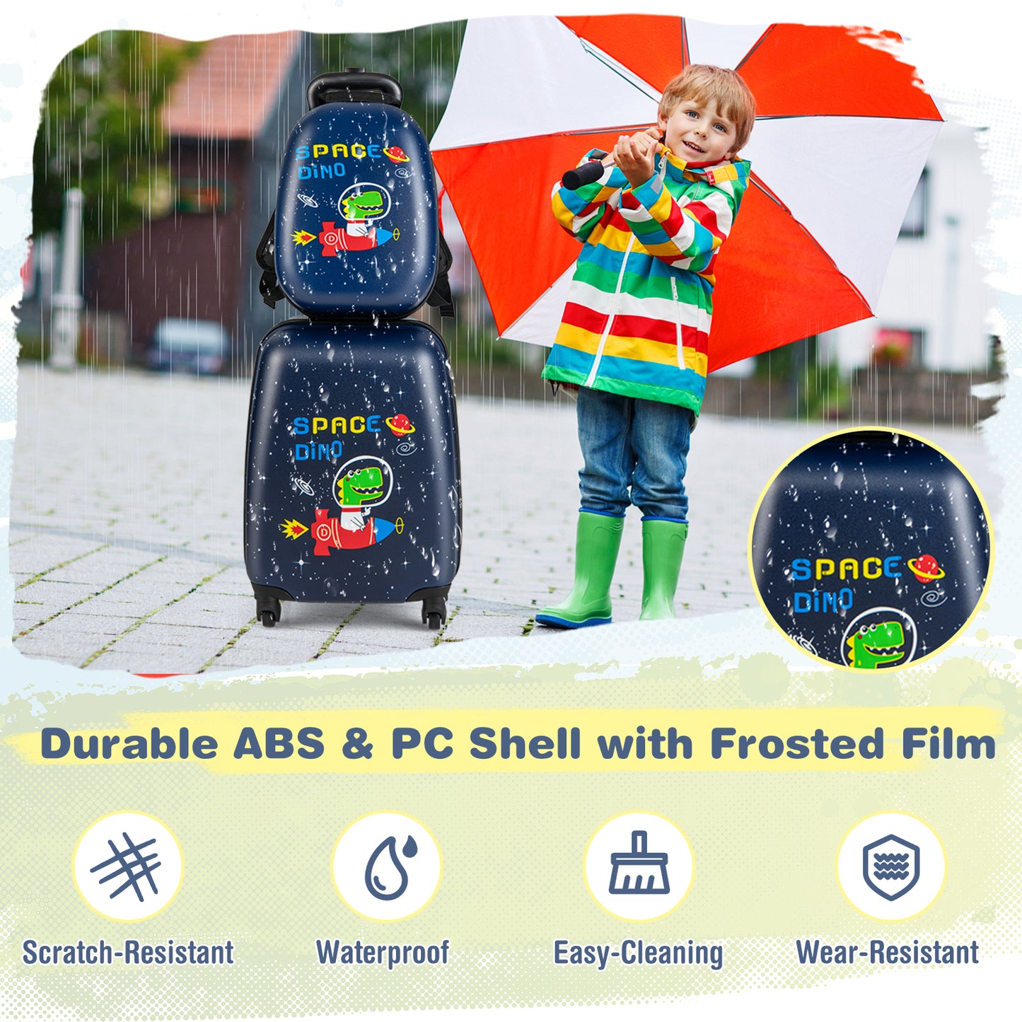 2 Pieces Kids Luggage Set with Wheels and Height Adjustable Handle-Blue