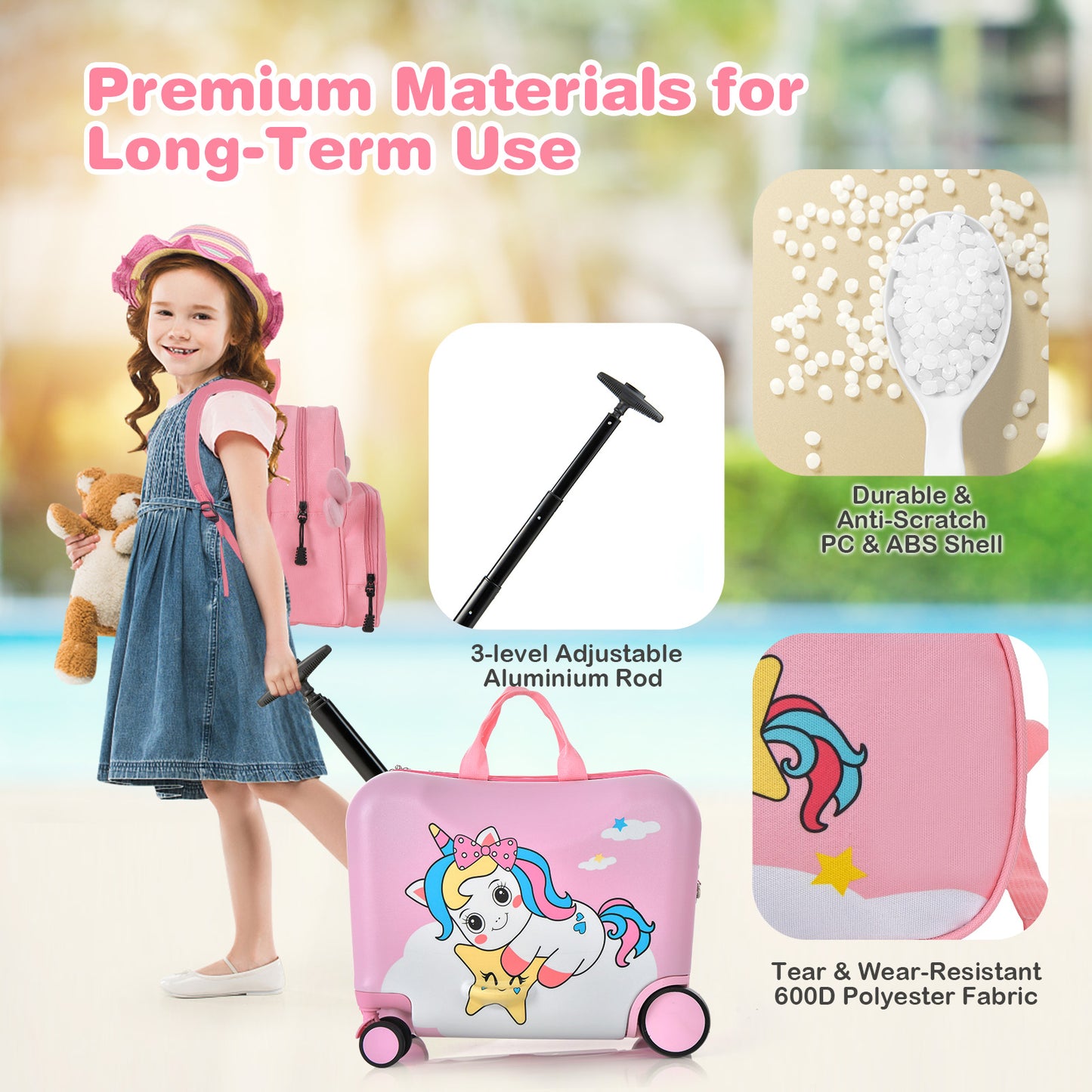2 Pieces Kids Luggage Set with Spinner Wheels and Anti-Lose Rope-Blue