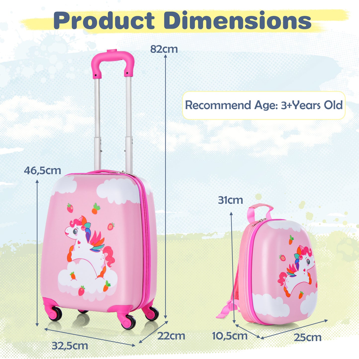 2 Pieces Kids Luggage Set with Wheels and Height Adjustable Handle-Blue