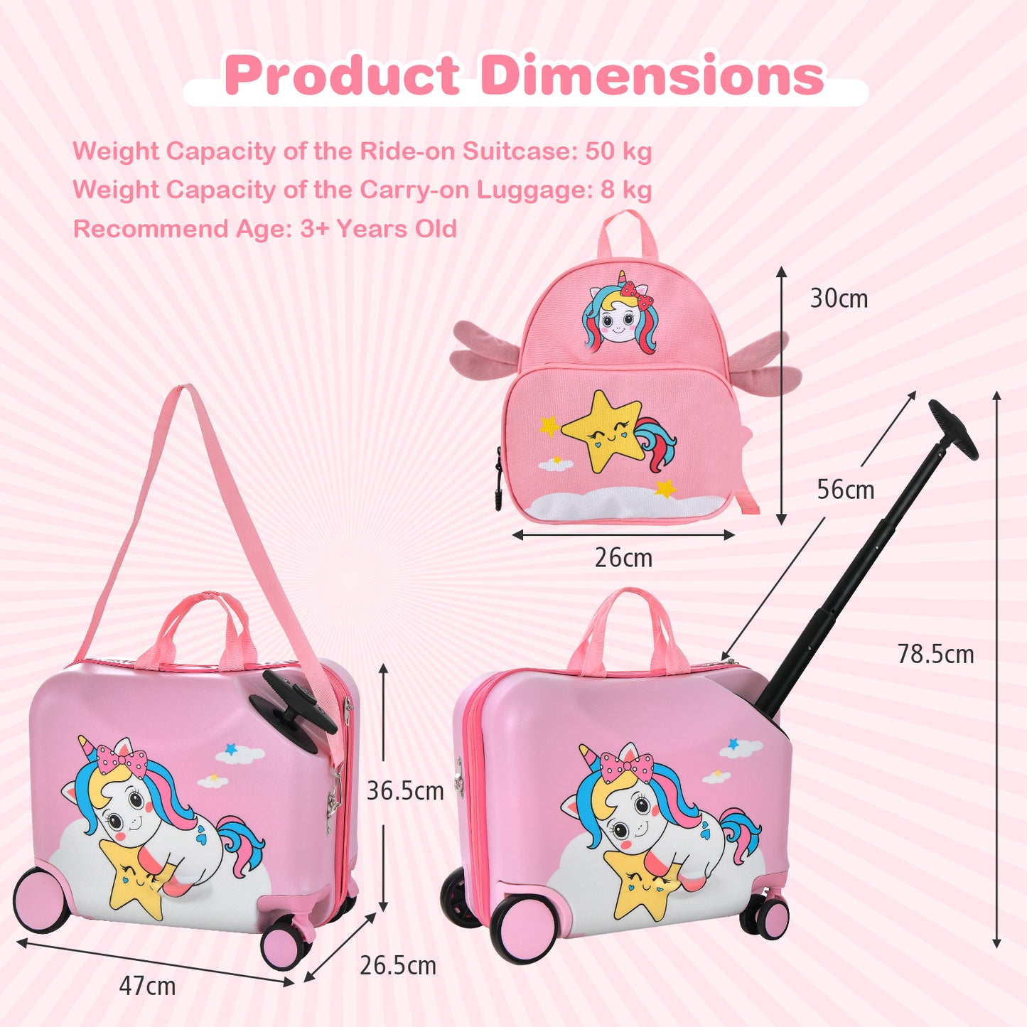 2 Pieces Kids Luggage Set with Spinner Wheels and Anti-Lose Rope-Blue