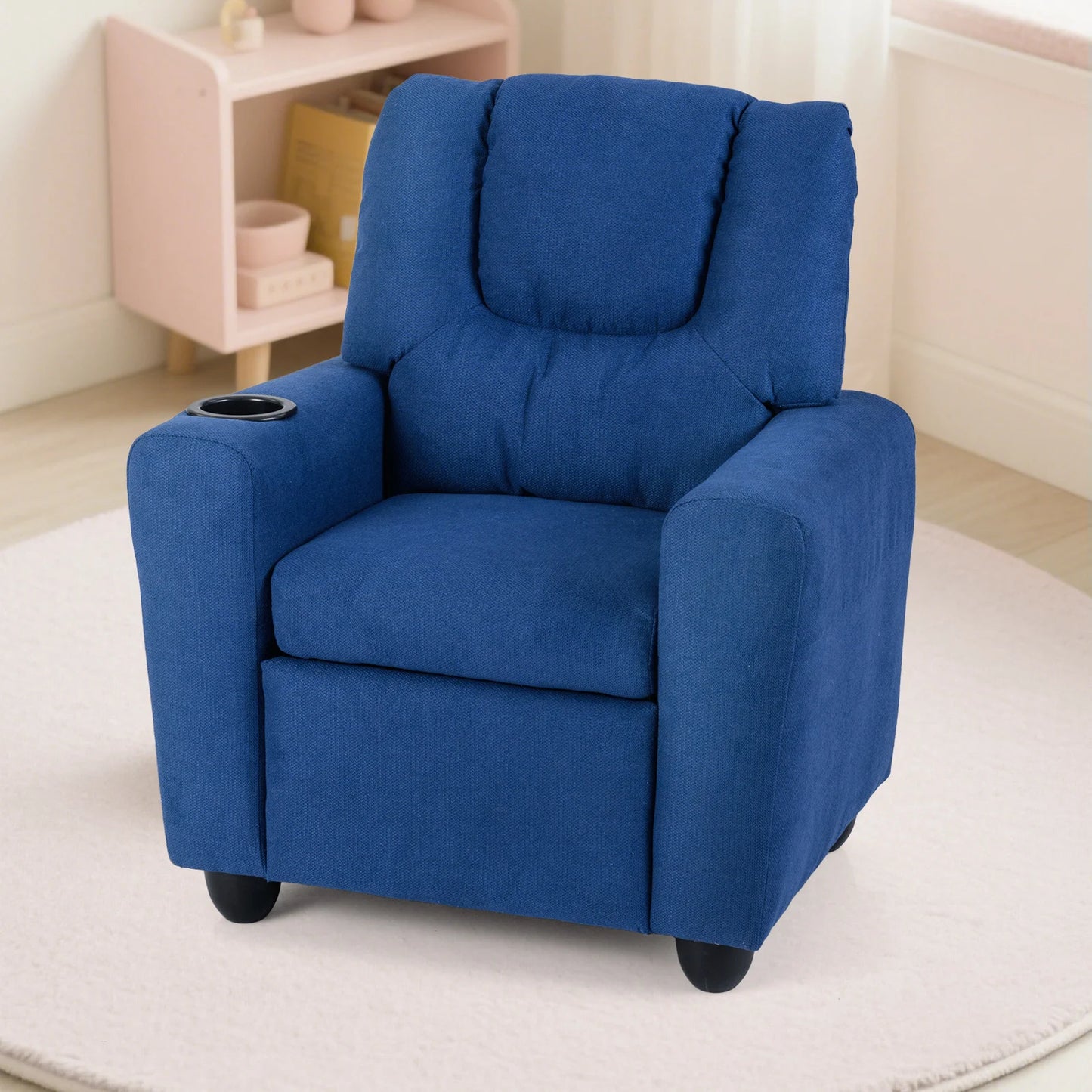Kids Recliner with Cup Holder PU Leather Kids Reclining Chair-Beige