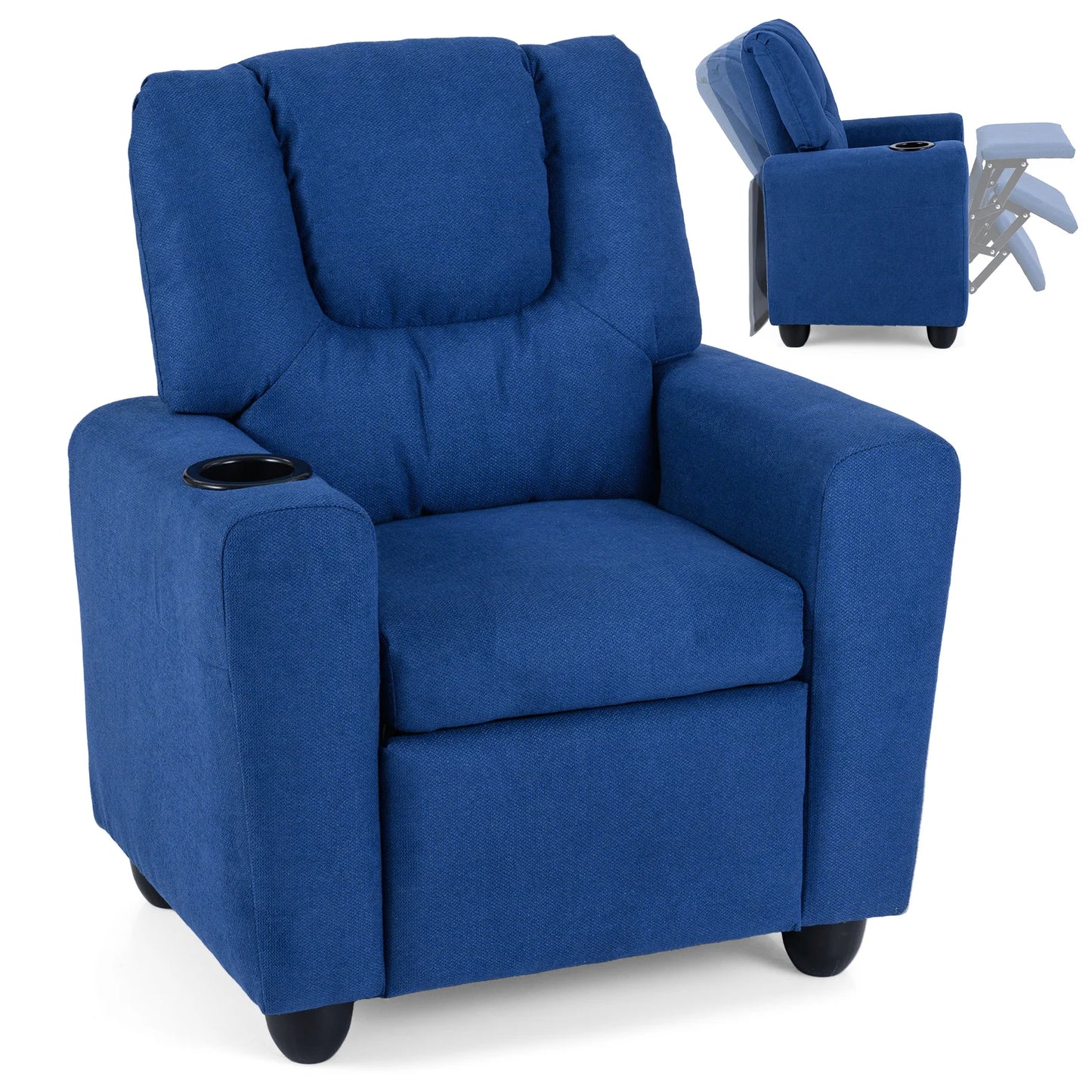 Kids Recliner with Cup Holder PU Leather Kids Reclining Chair-Beige