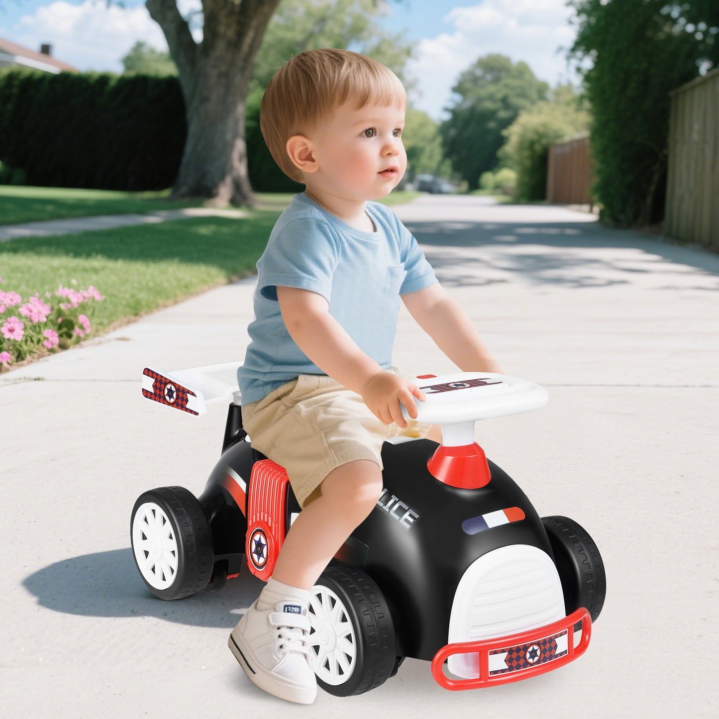 Kids Ride On Car Sliding Toy with Music and Cool Rear Wings-Black & Red