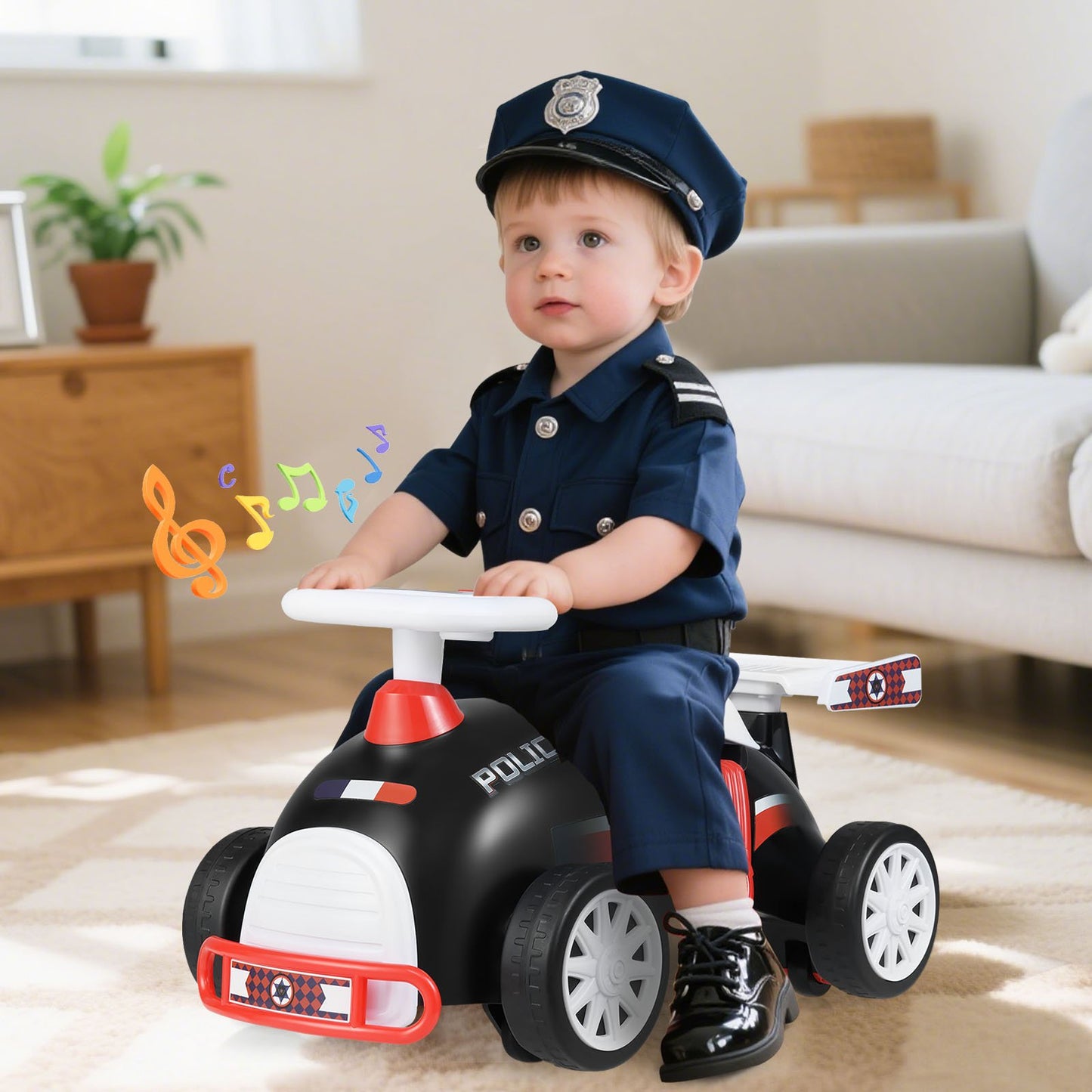 Kids Ride On Car Sliding Toy with Music and Cool Rear Wings-Black & Red