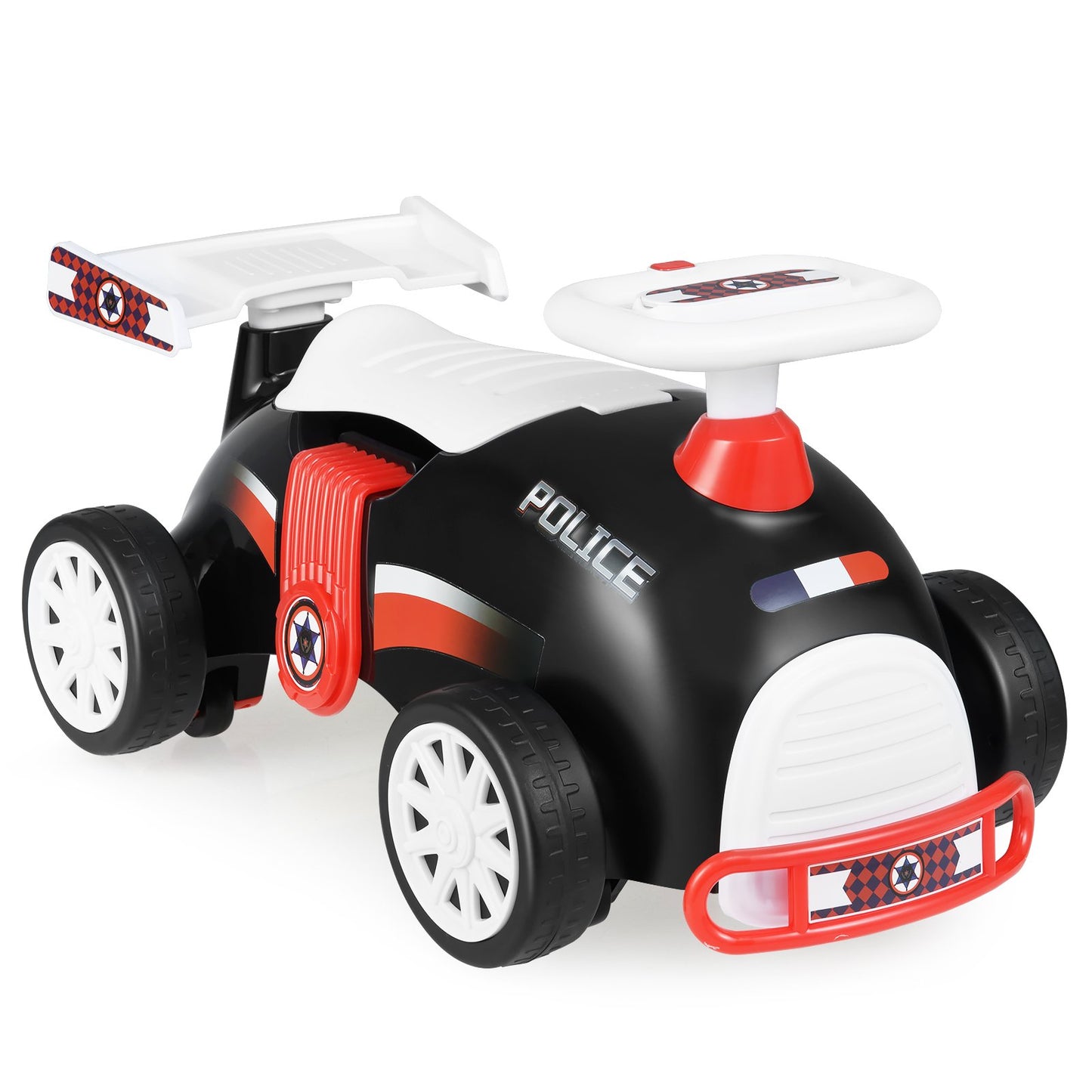 Kids Ride On Car Sliding Toy with Music and Cool Rear Wings-Black & Red