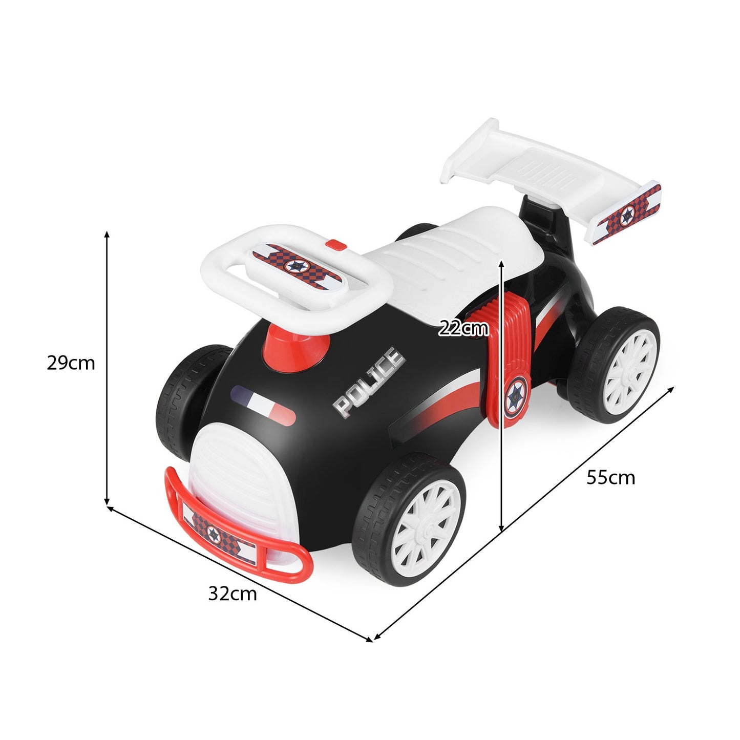 Kids Ride On Car Sliding Toy with Music and Cool Rear Wings-Black & Red