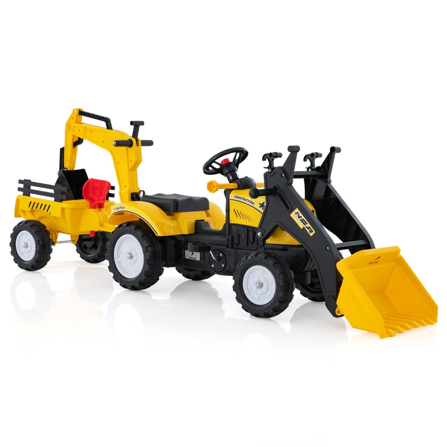 3-in-1 Kids Ride On Pedal Excavator with Detachable Trailer-Green