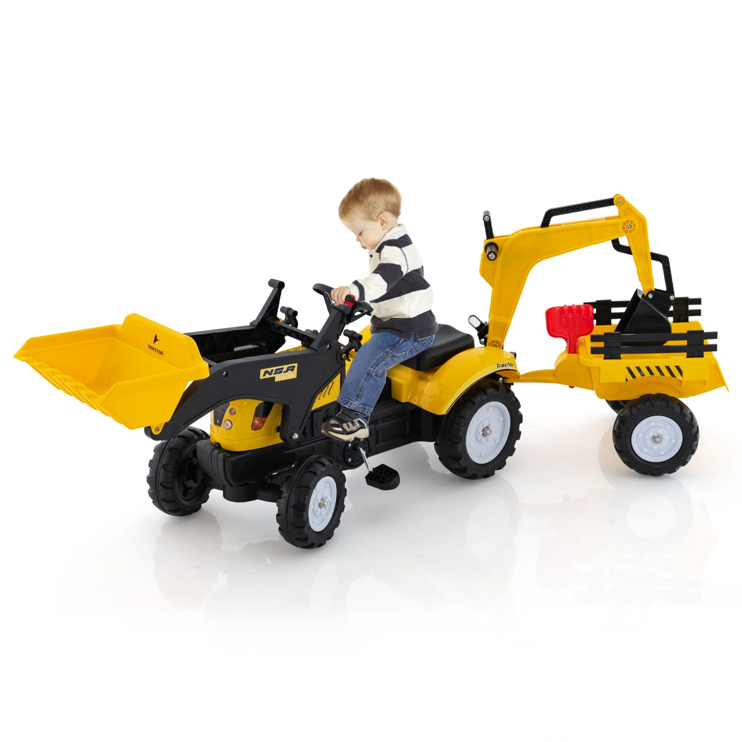 3-in-1 Kids Ride On Pedal Excavator with Detachable Trailer-Green