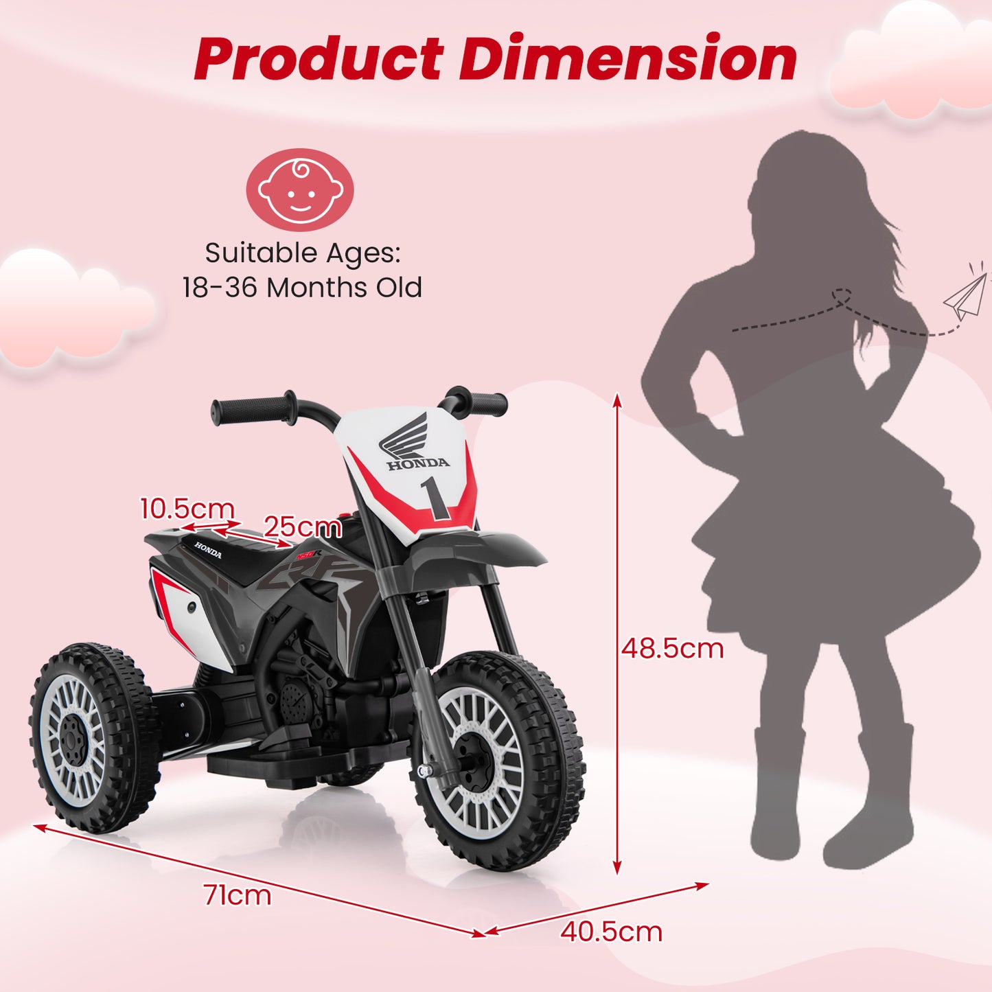 Honda Licensed Kids Ride On Motorbike with Horn Anti-slip Handlebars-Red