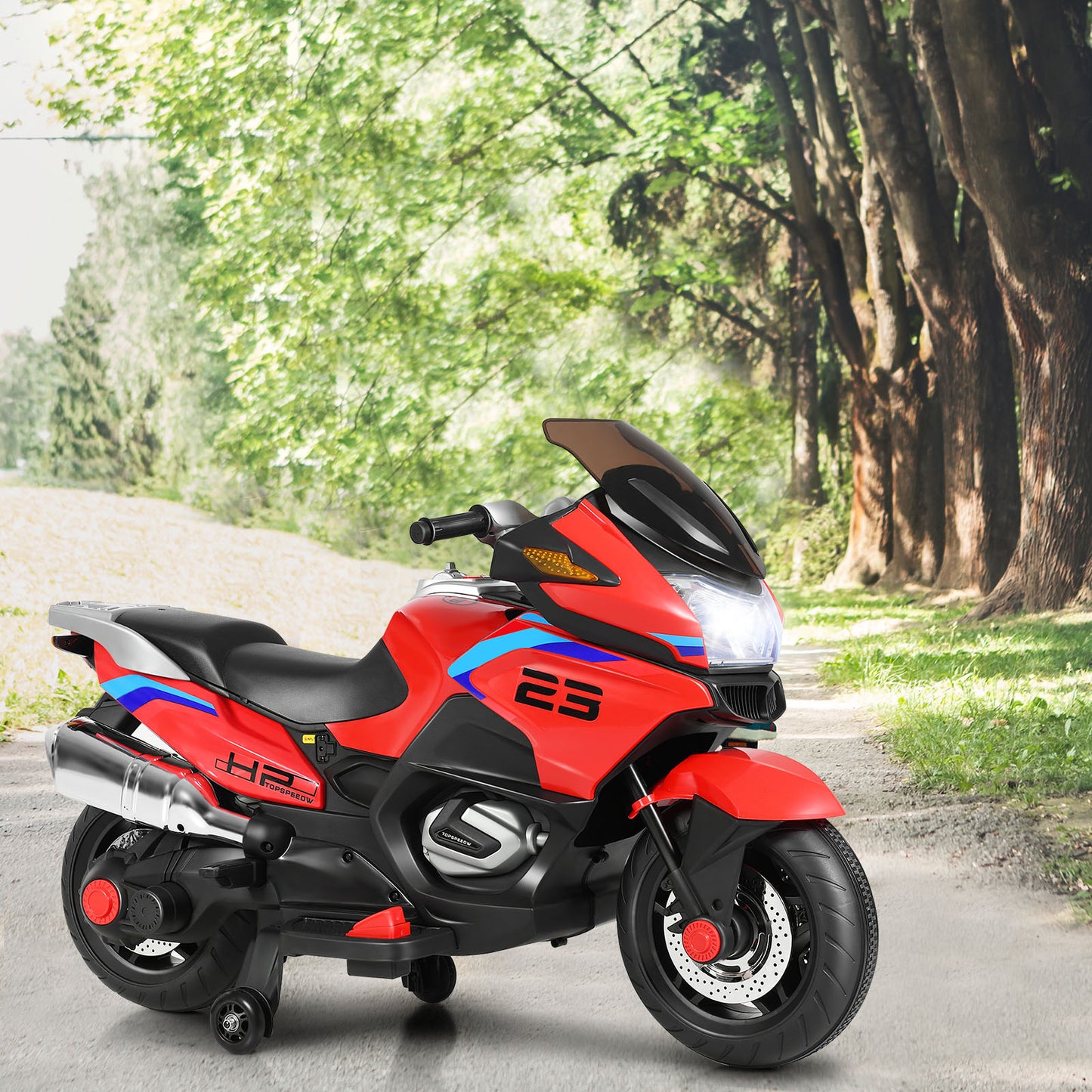 12V Electric Battery Powered Ride On Motorcycle with Training Wheels-Black