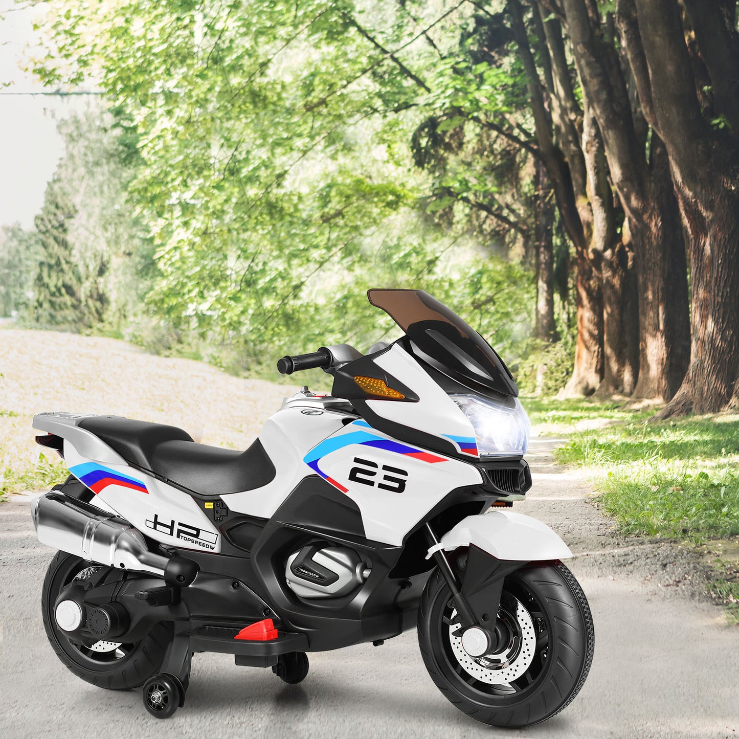 12V Electric Battery Powered Ride On Motorcycle with Training Wheels-Black