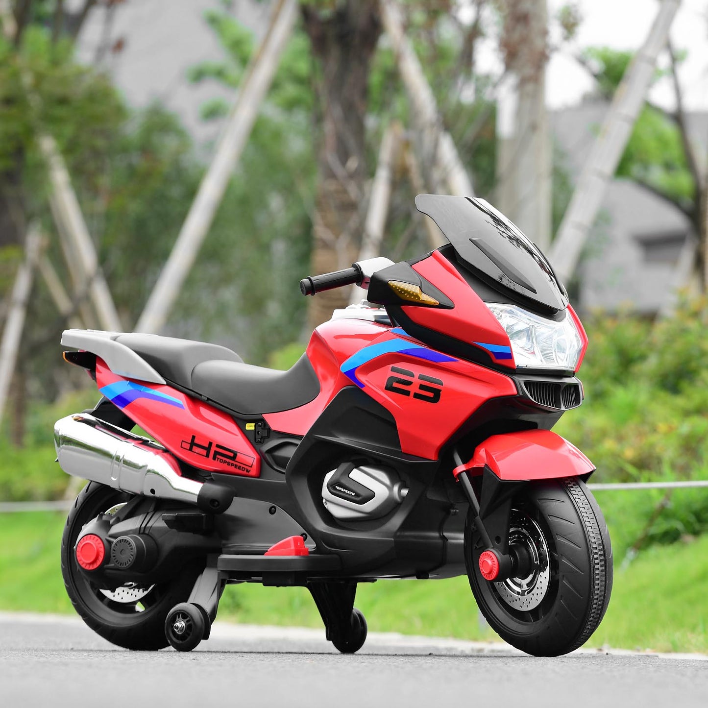 12V Electric Battery Powered Ride On Motorcycle with Training Wheels-Black