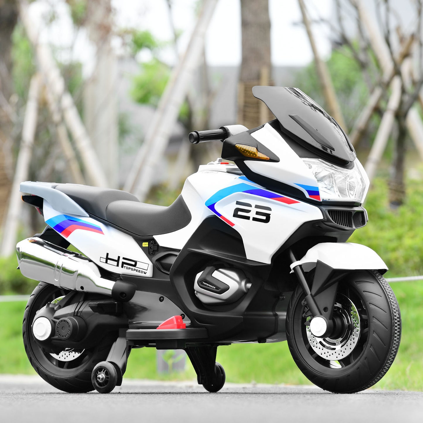 12V Electric Battery Powered Ride On Motorcycle with Training Wheels-Black