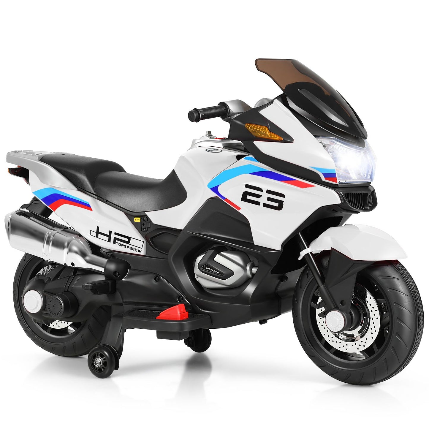 12V Electric Battery Powered Ride On Motorcycle with Training Wheels-Black