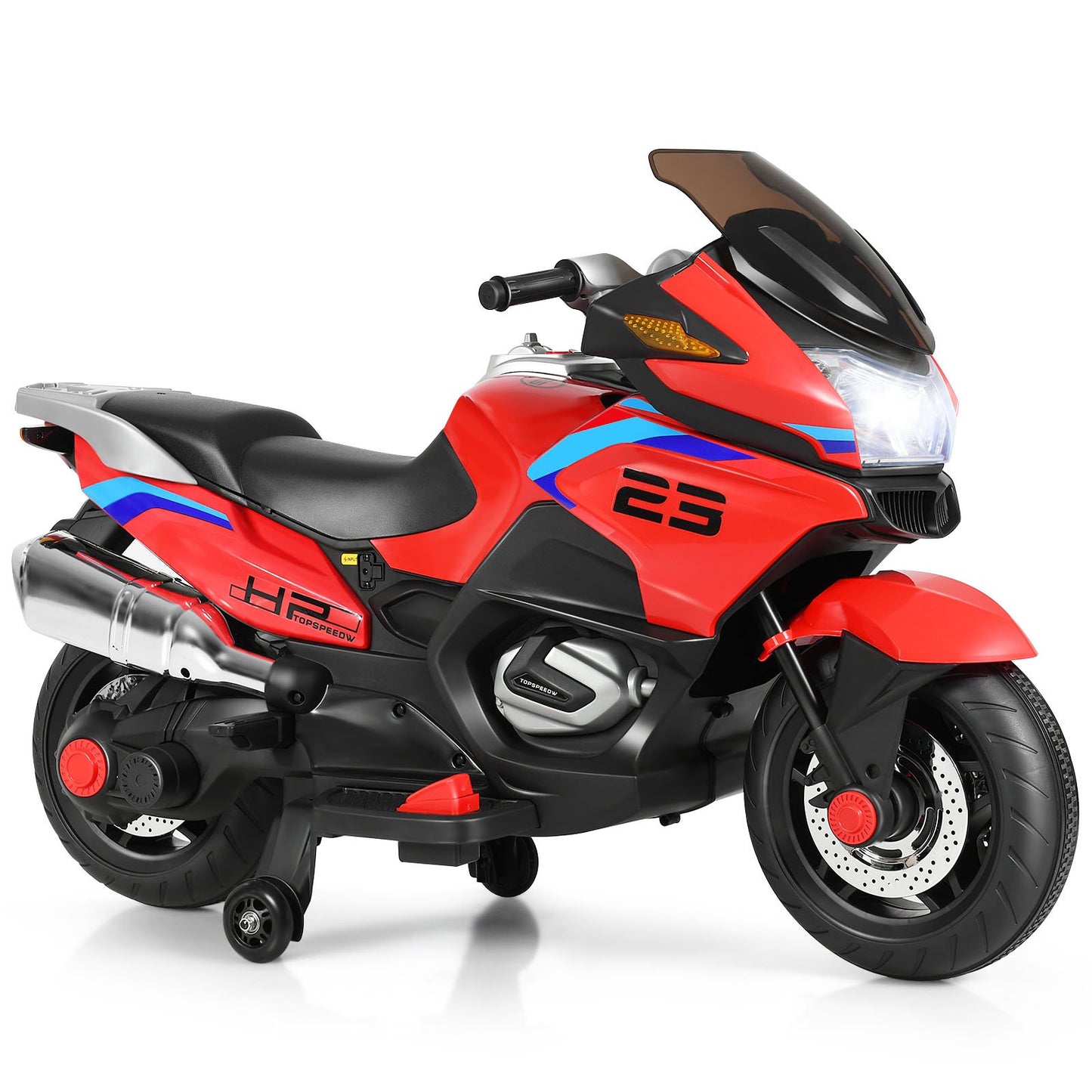 12V Electric Battery Powered Ride On Motorcycle with Training Wheels-Black