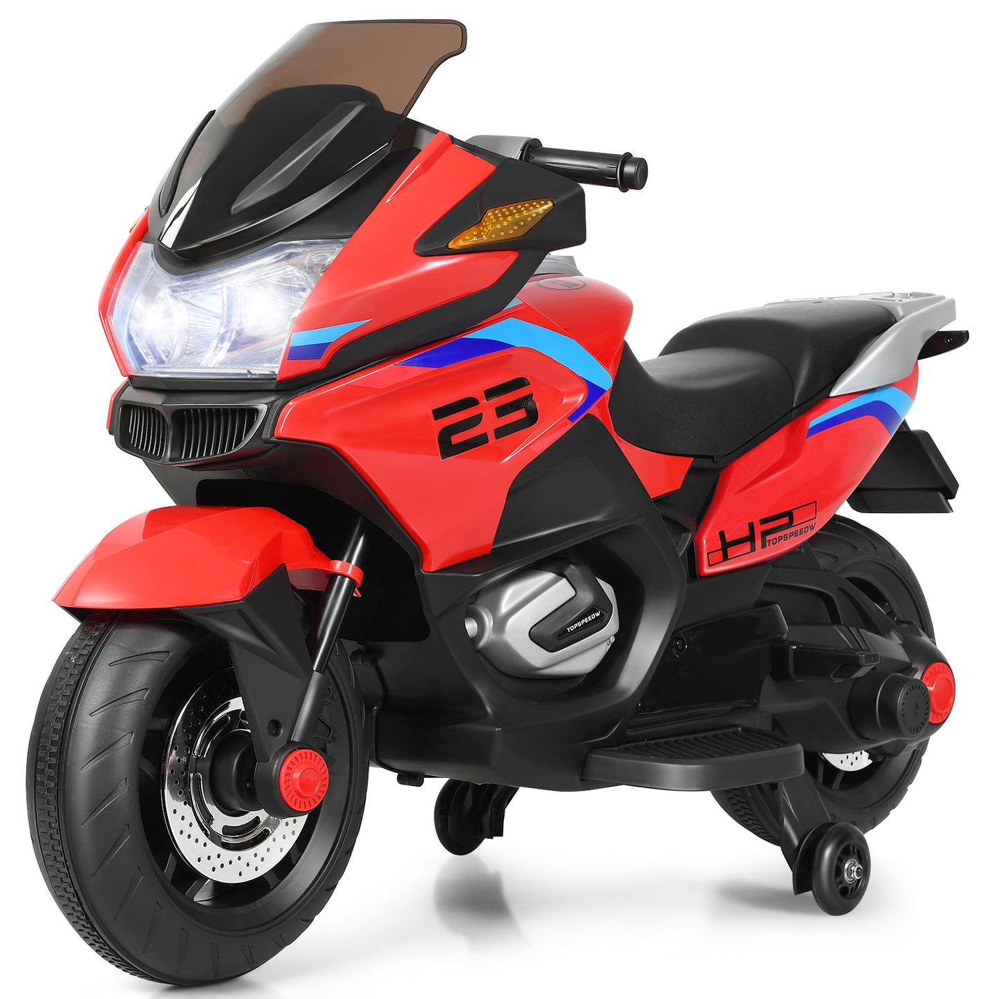 12V Electric Battery Powered Ride On Motorcycle with Training Wheels-Black